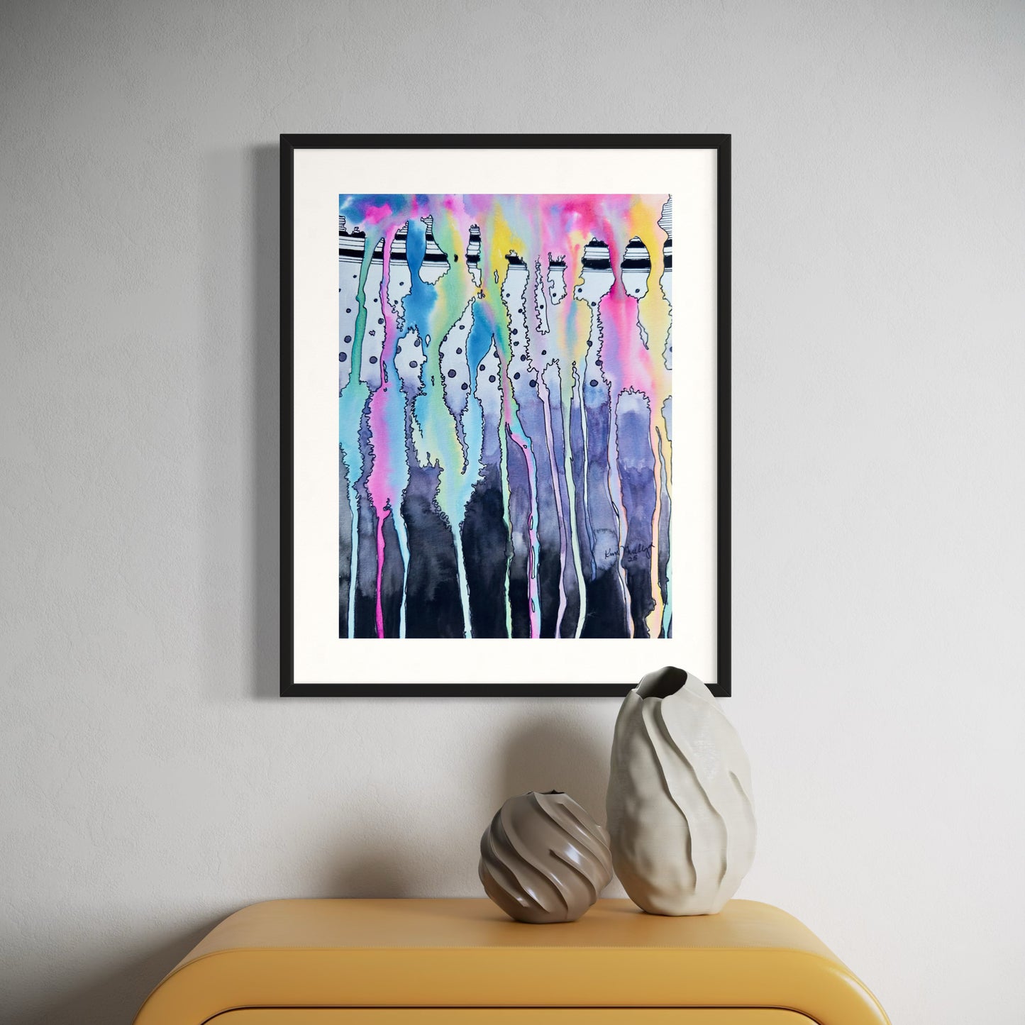 Print of Abstract Watercolor: Color Parade Watercolor Painting