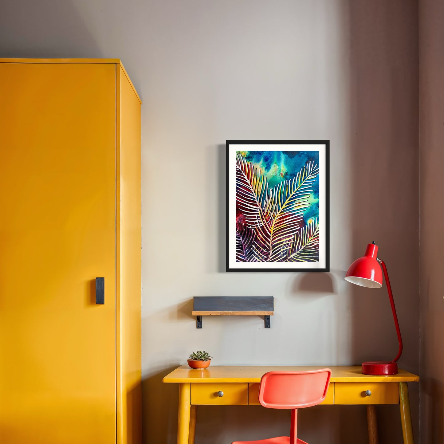 Abstract Palm Fronds with Multicolor Background Original Painting