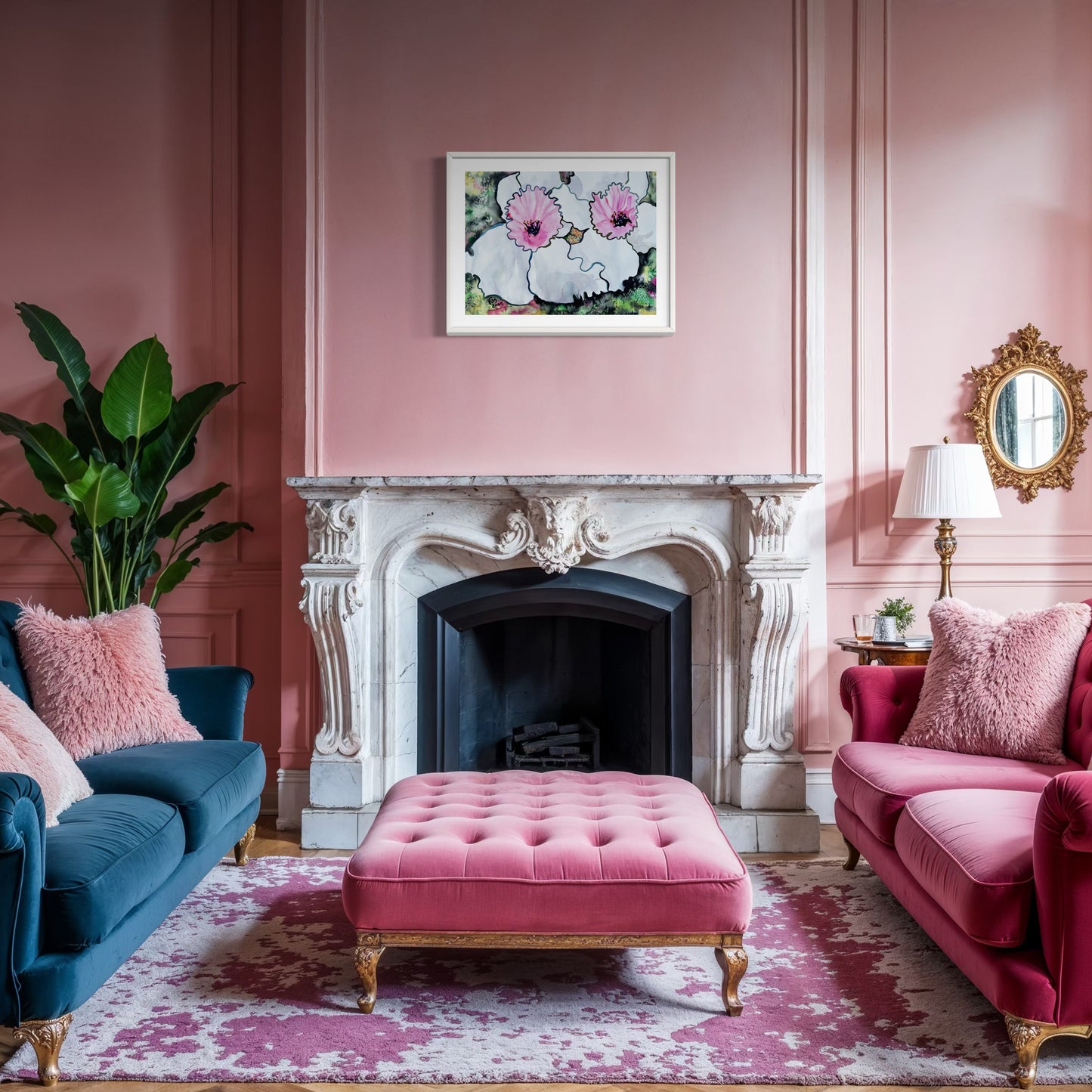 Abstract Pink and White Flowers Original Watercolor Painting