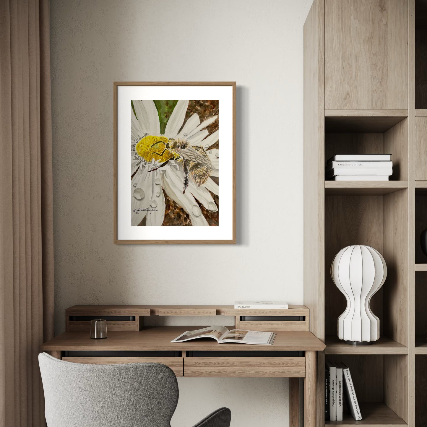 Bumblebee on Flower Original Watercolor Painting