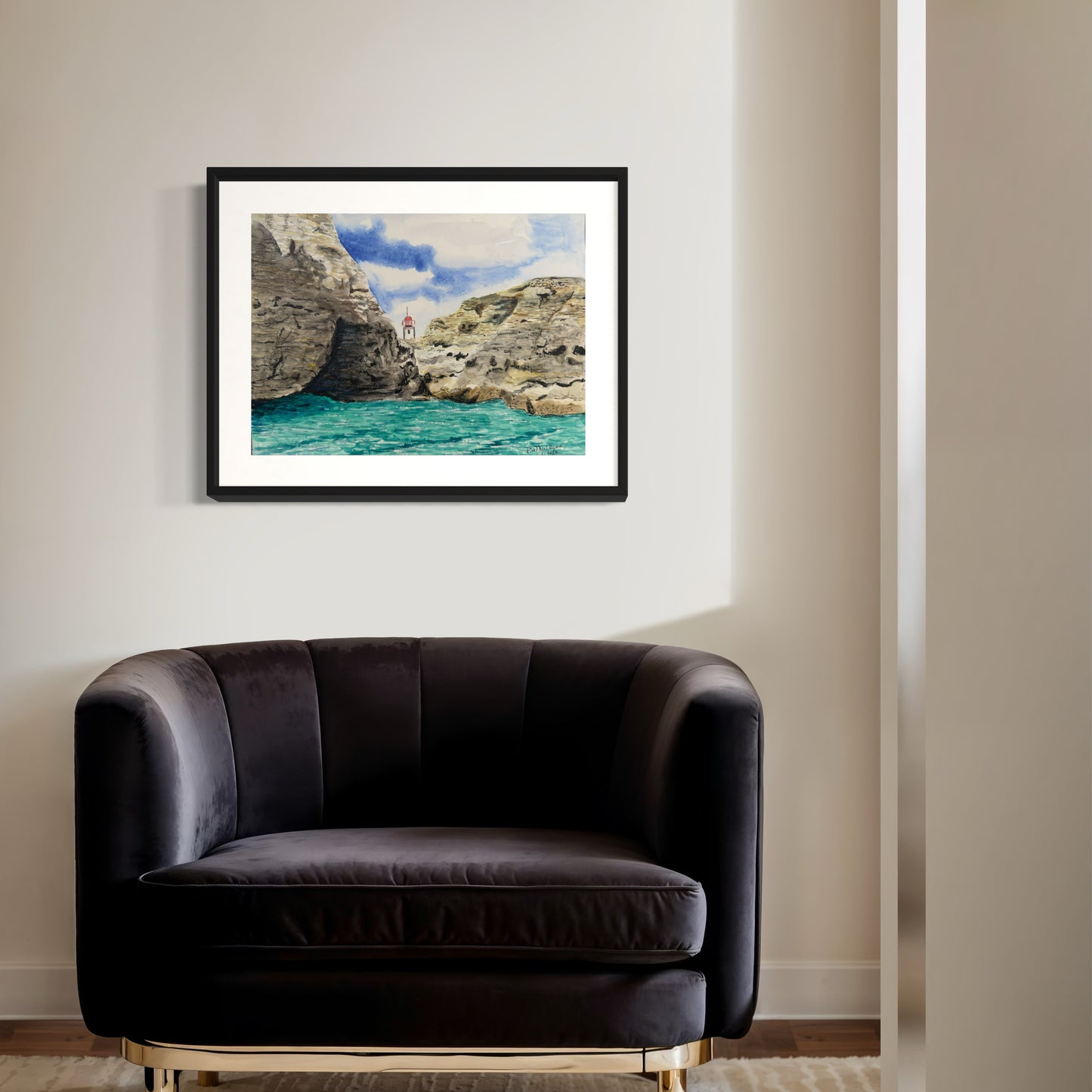Print of Benagil Caves and Alfanzina Lighthouse in Lagos Portugal