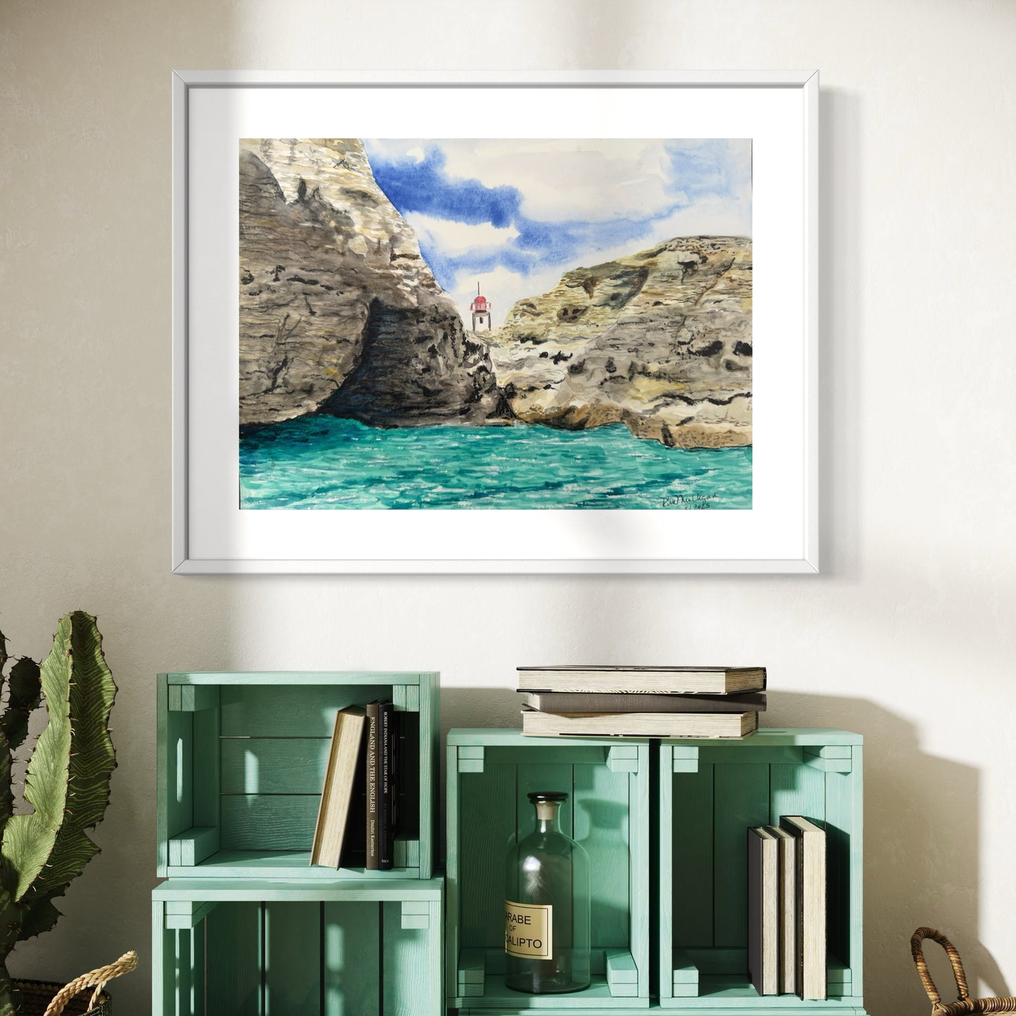 Print of Benagil Caves and Alfanzina Lighthouse in Lagos Portugal