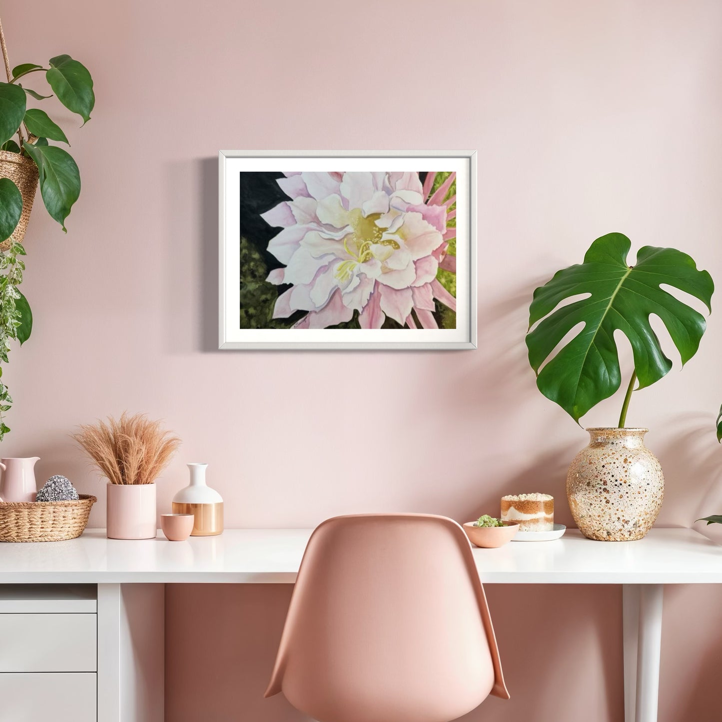 Pink Cactus Flower Original Watercolor Painting