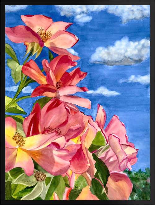 Print Of Pink Roses Watercolor Painting