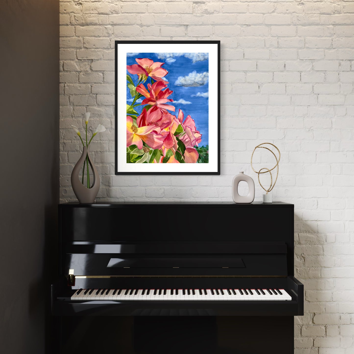 Print Of Pink Roses Watercolor Painting