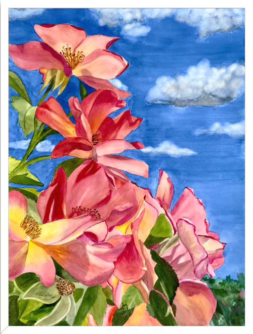Print Of Pink Roses Watercolor Painting