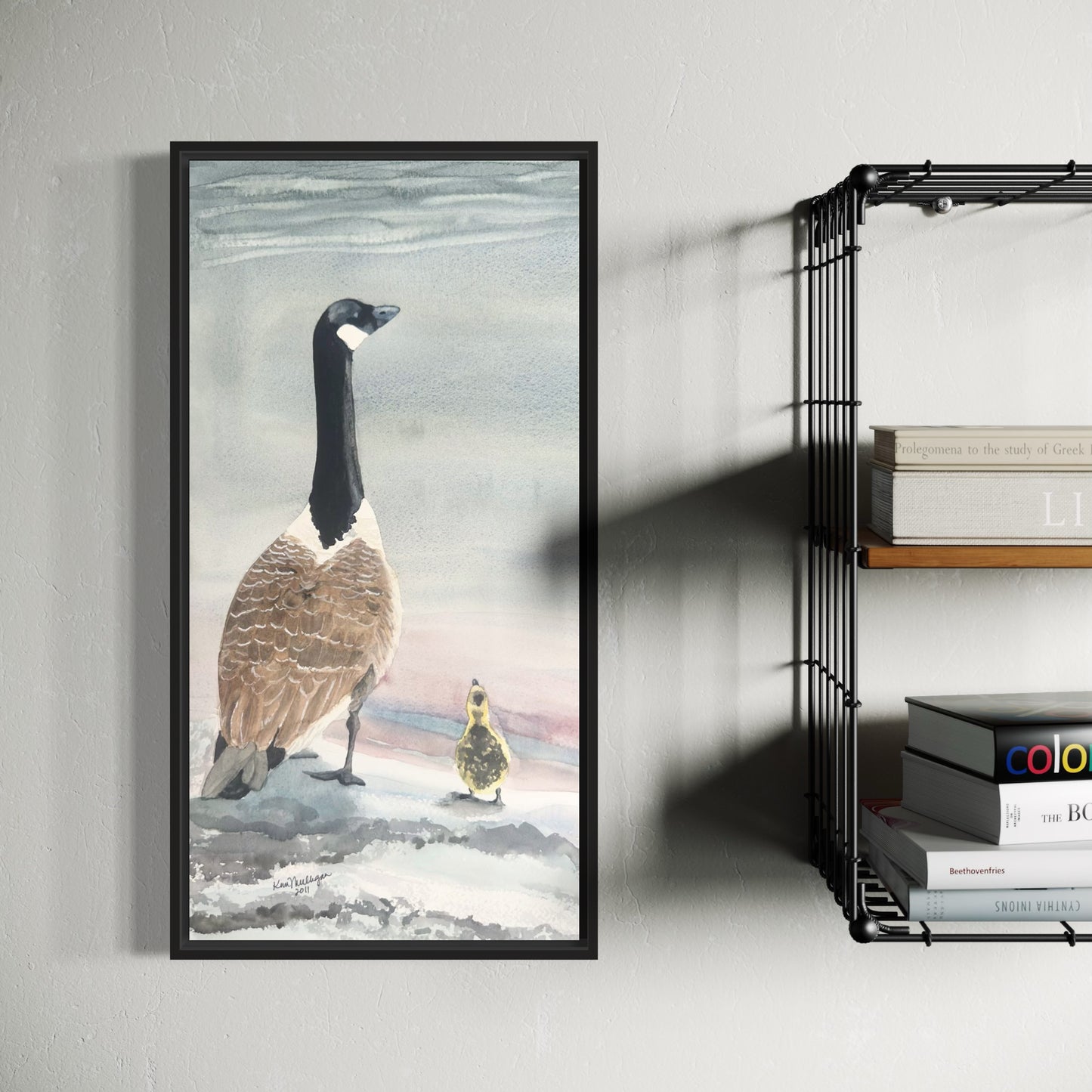 Canada Goose with Gosling Original Watercolor Painting - 17x11