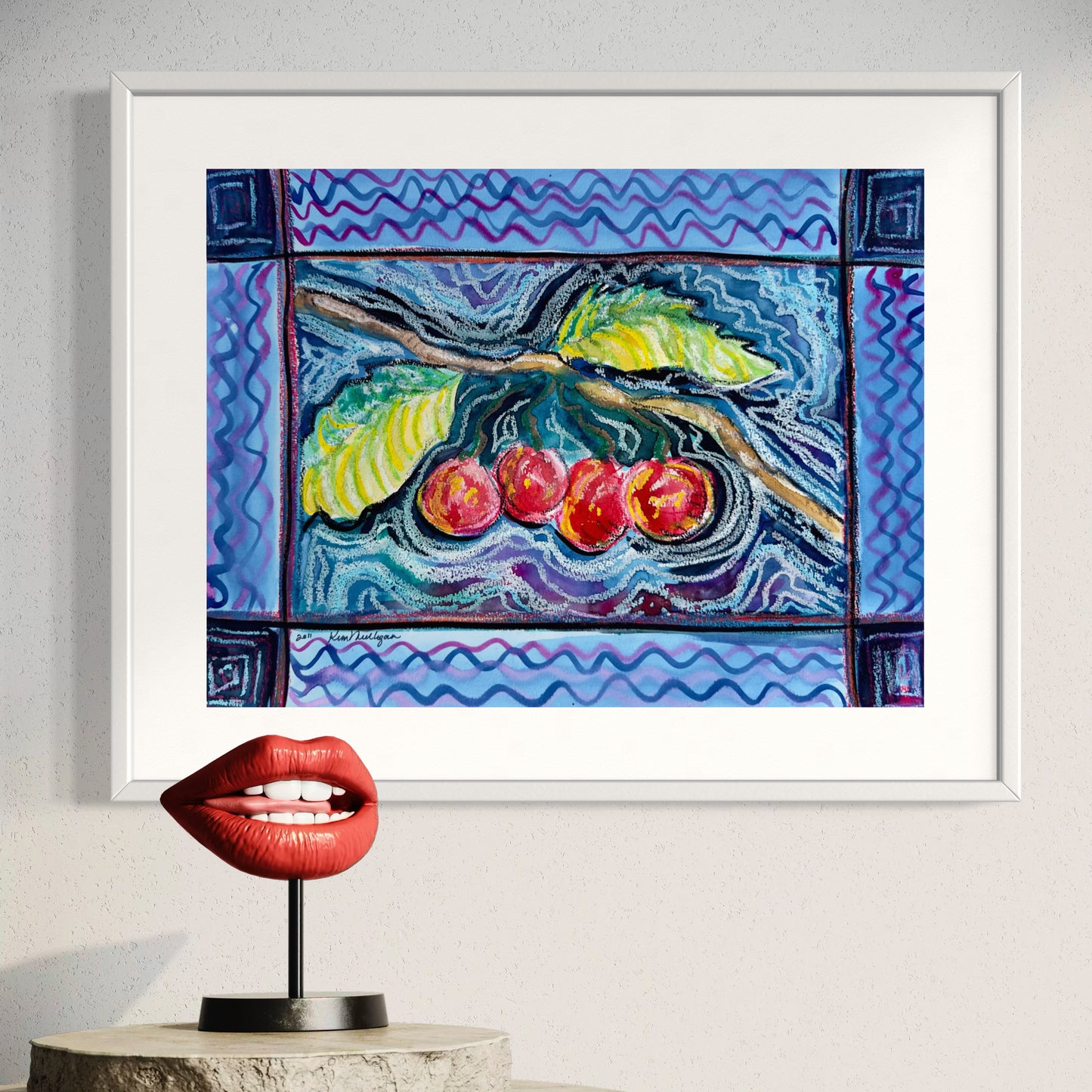 Print of Abstract Cherries Mixed Media Painting