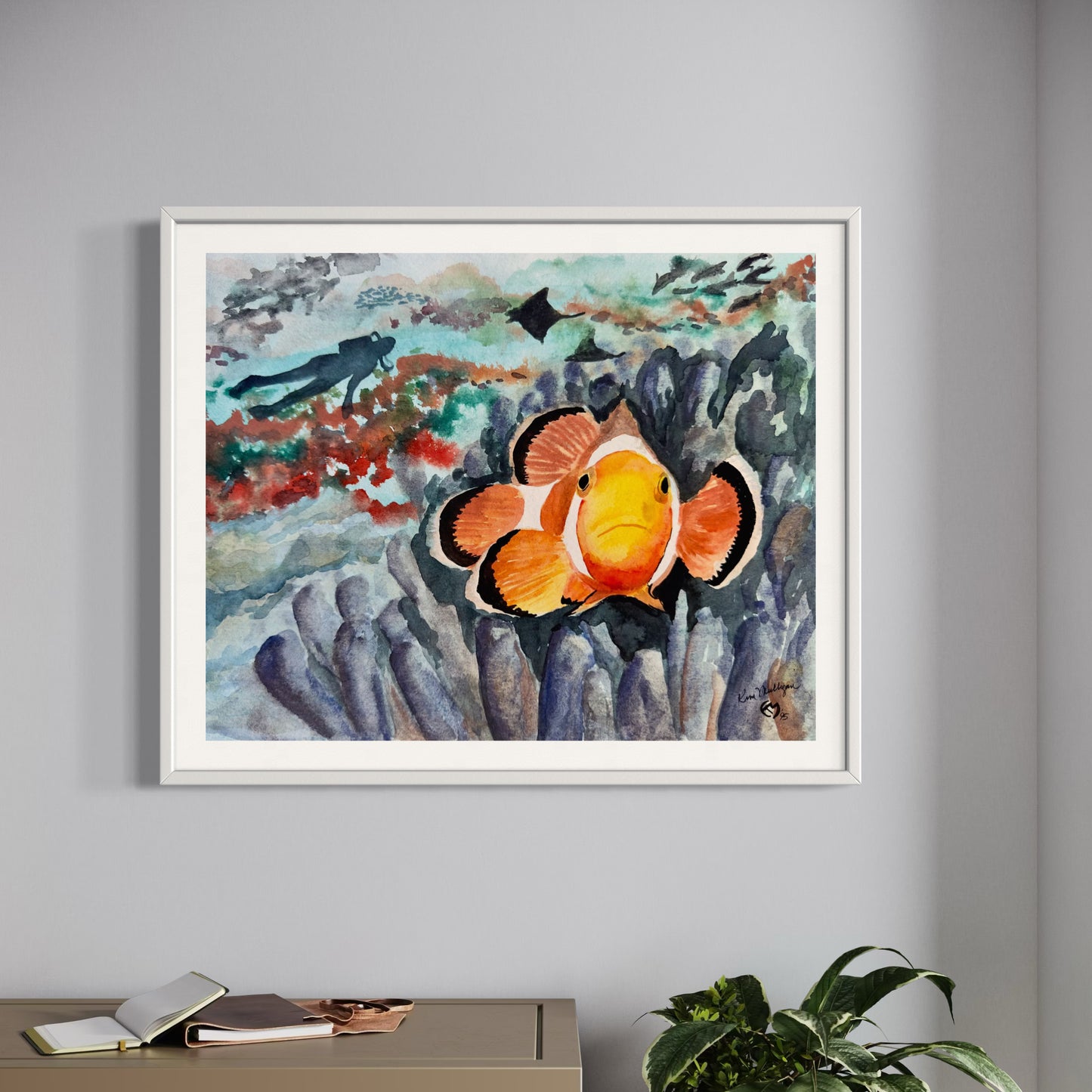 Print of Clown Fish in Anemone Watercolor Painting