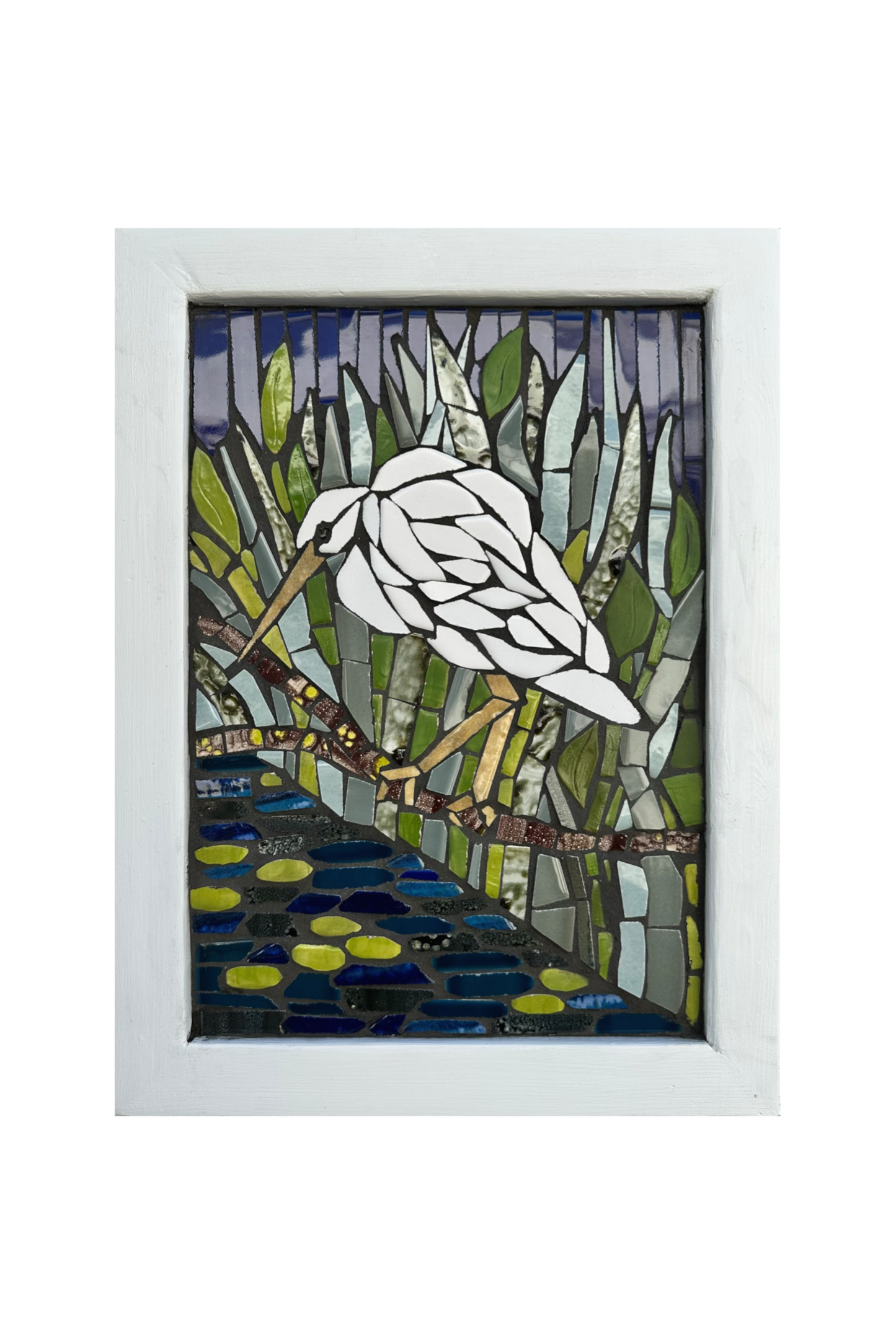 Egret Mosaic Wall Art | Coastal Bird Decor Made with Recycled Tile