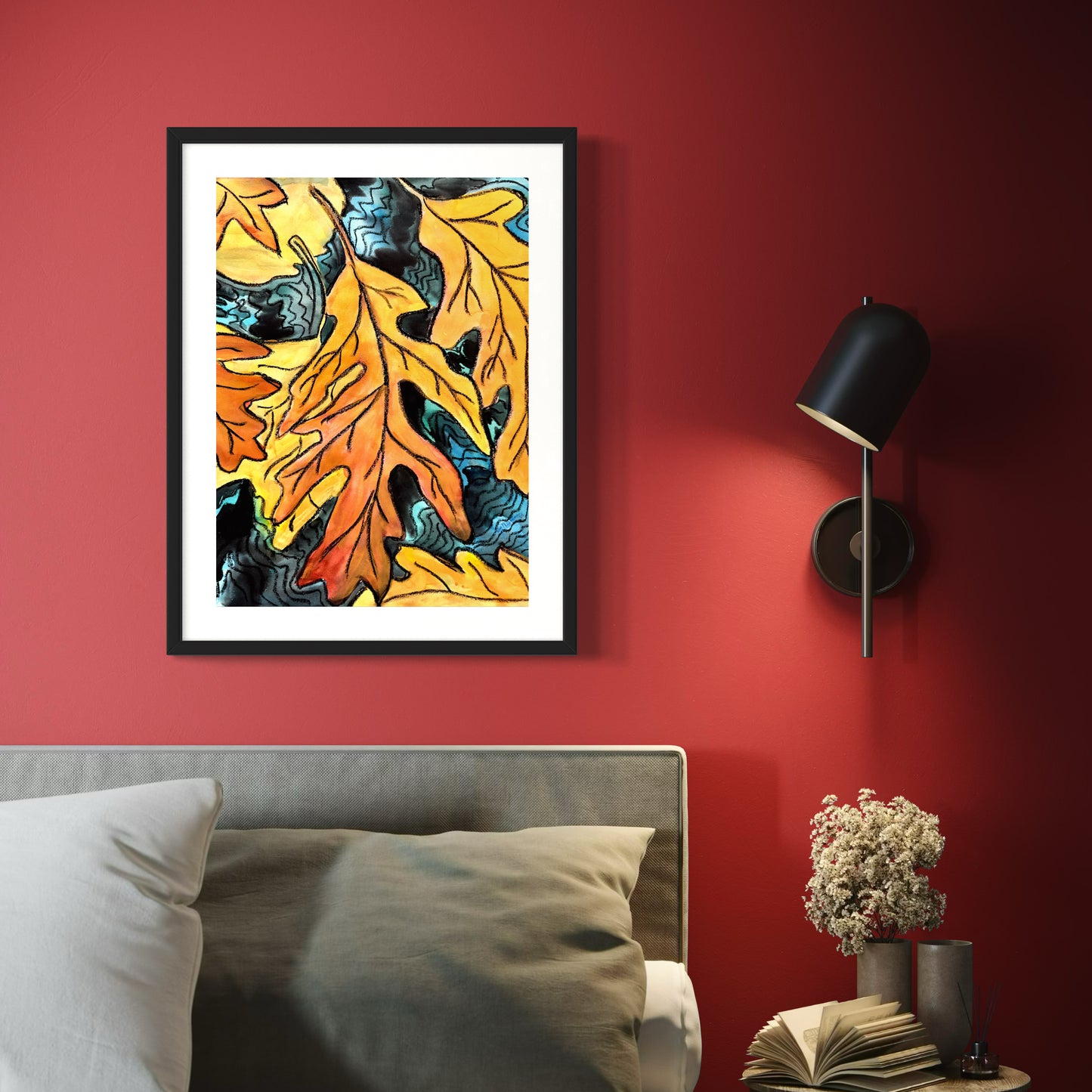 Print of Falling Autumn Leaves Watercolor Painting