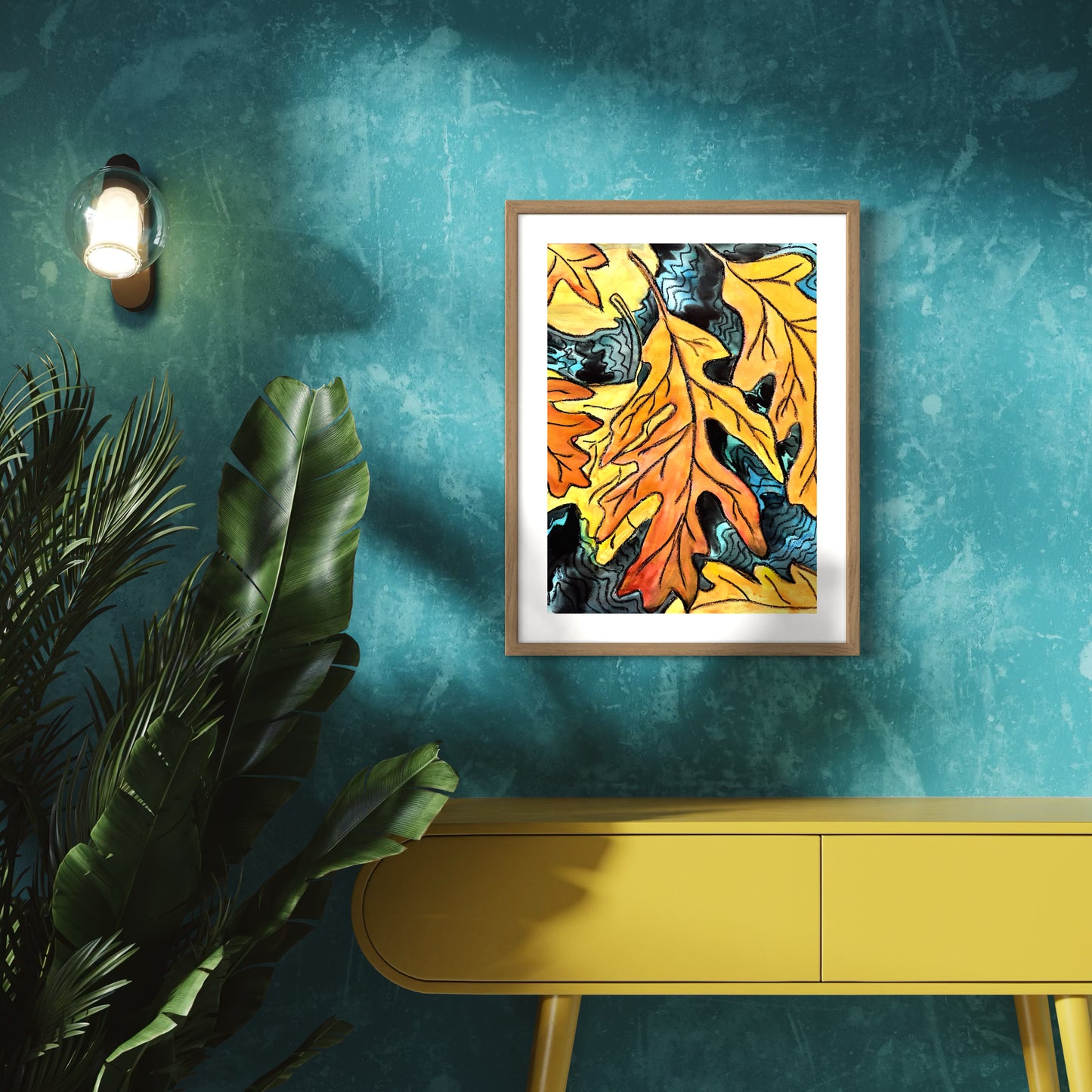 Falling Autumn Leaves Original Mixed Media Painting