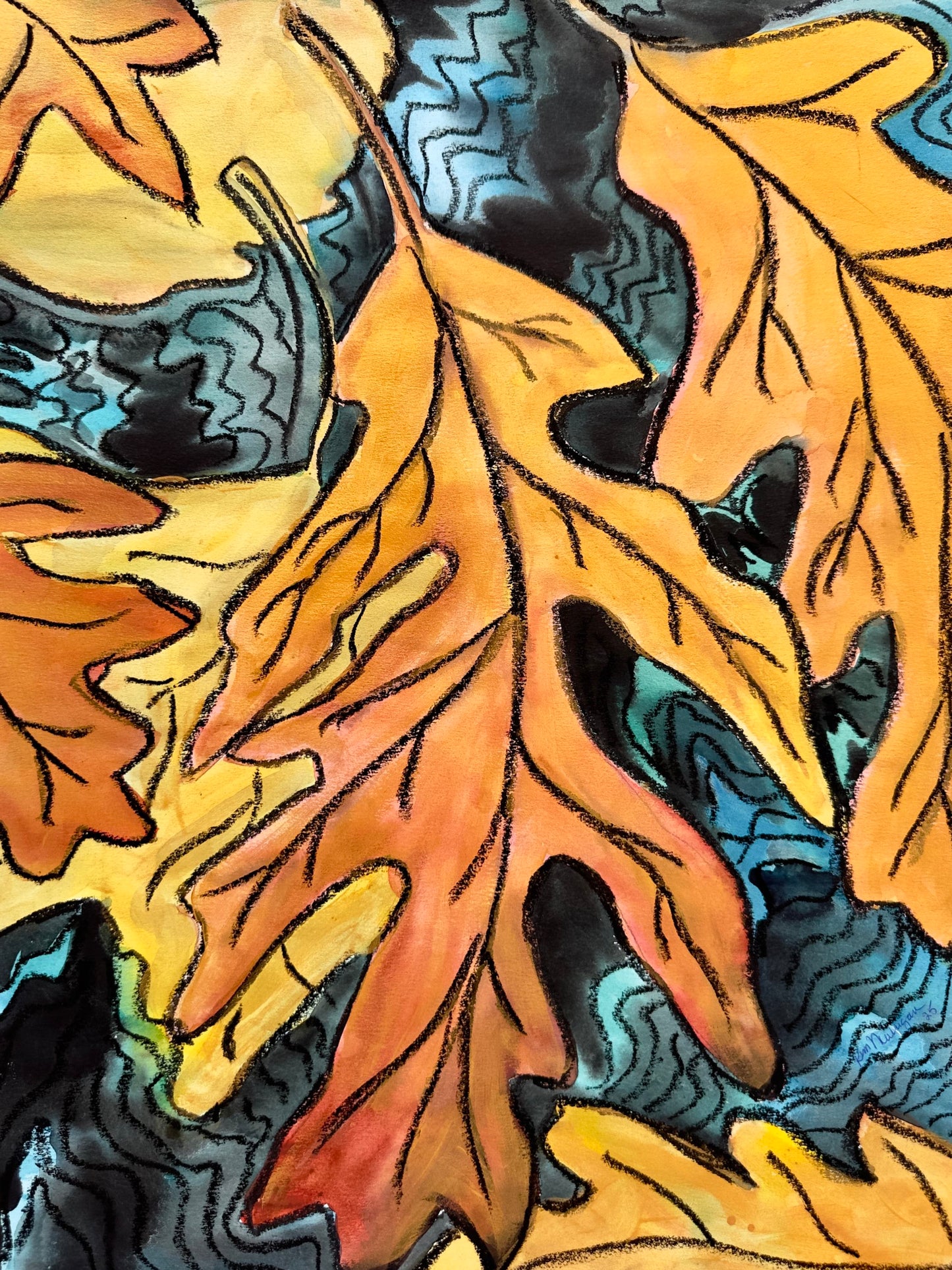 Print of Falling Autumn Leaves Watercolor Painting