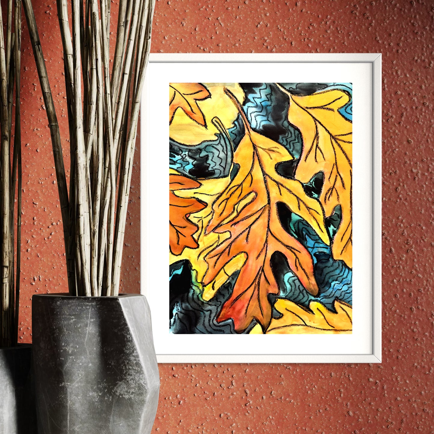 Print of Falling Autumn Leaves Watercolor Painting