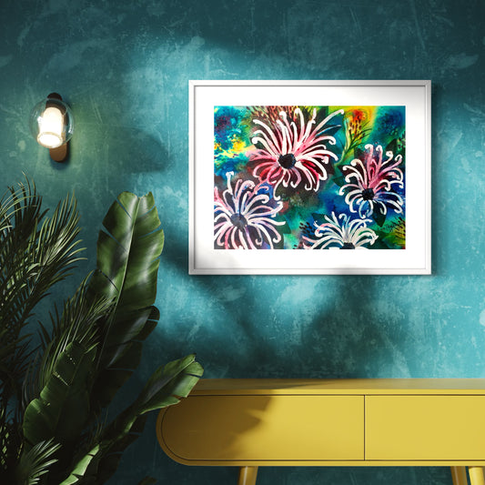 Abstract White Flowers Original Watercolor