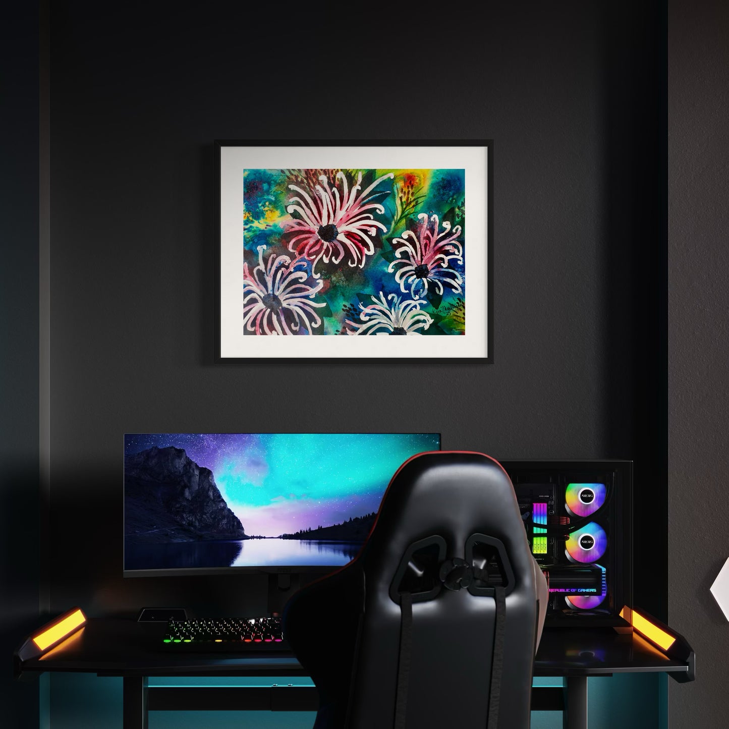 Abstract White Flowers Original Watercolor