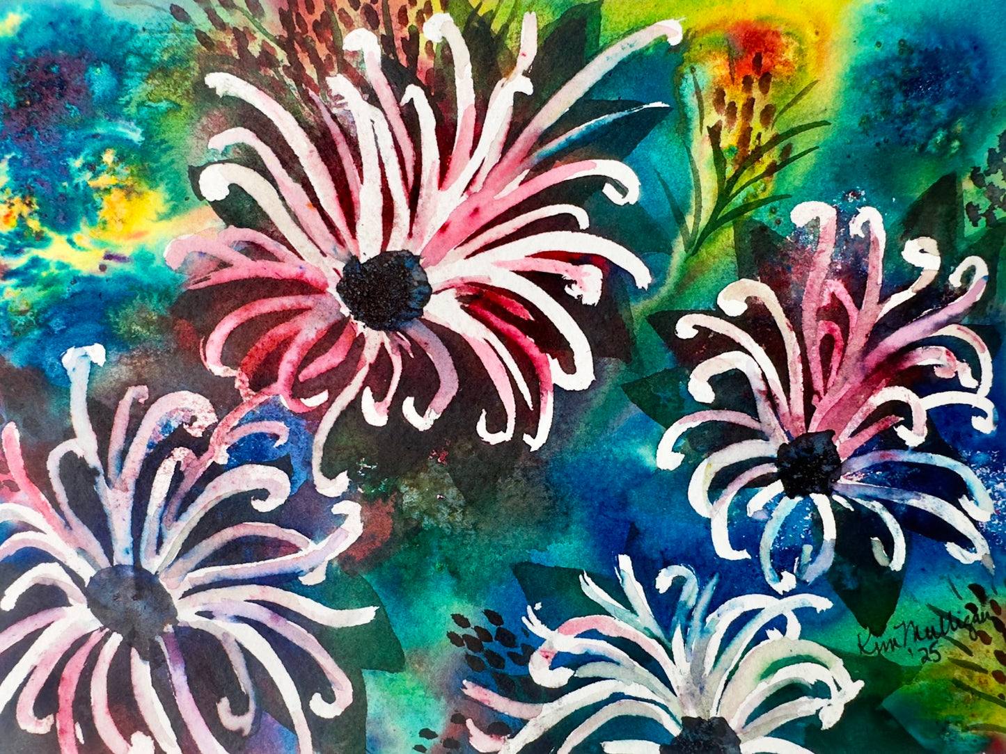 Abstract White Flowers Original Watercolor