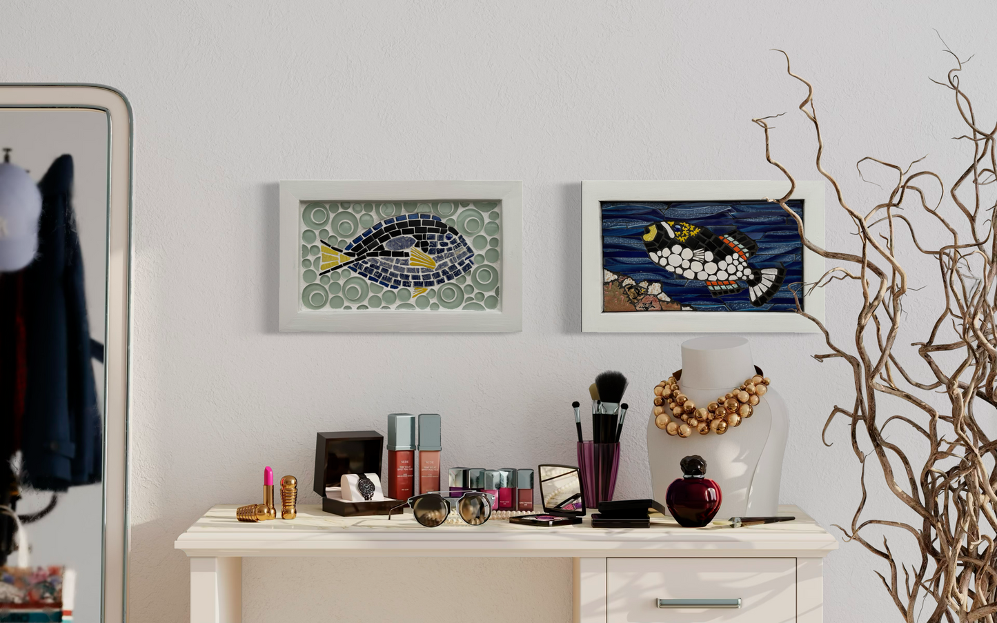 Blue Tang Mosaic Fish Art – Handcrafted Ceramic Tile Coastal Wall Art -10x16"
