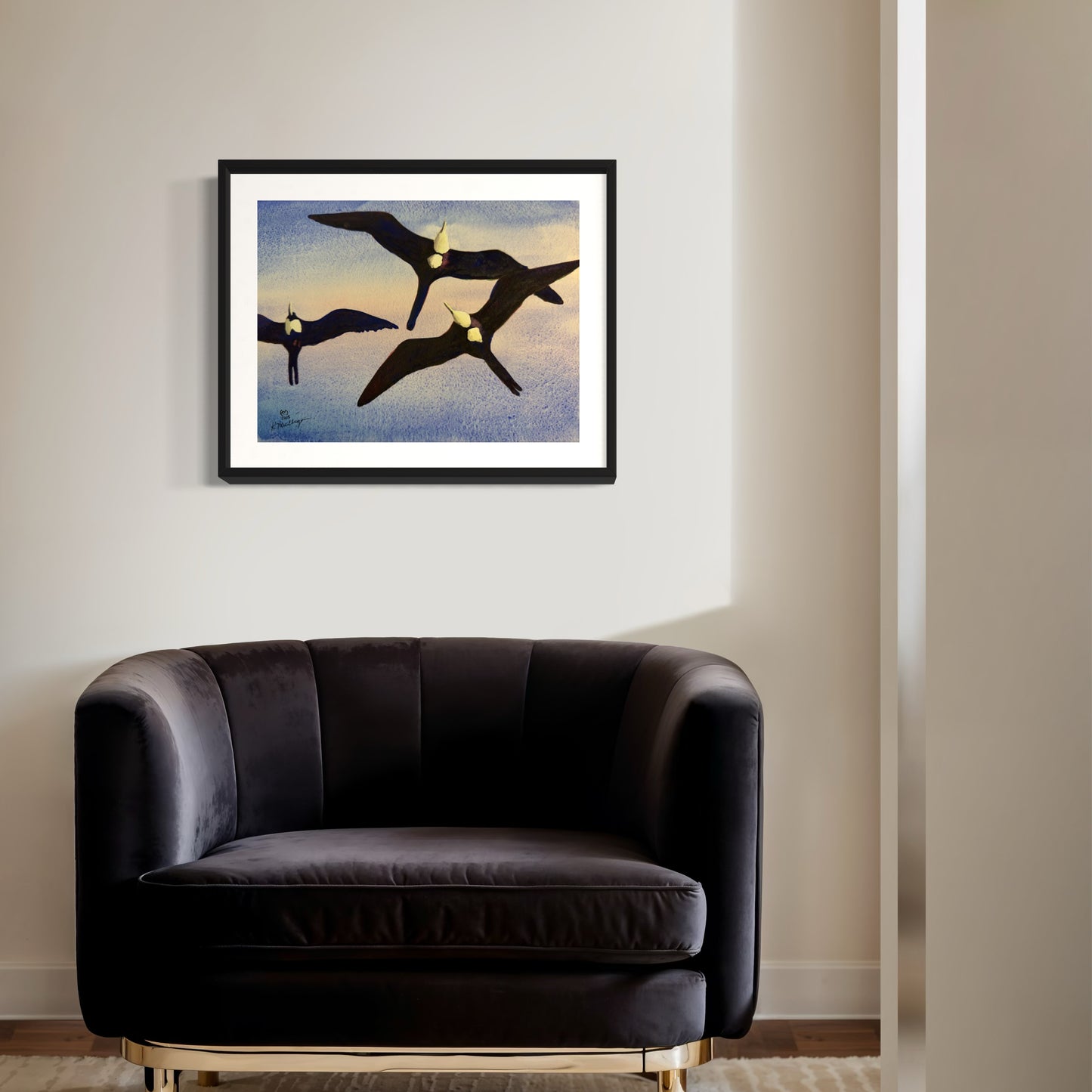 Print of Frigate Birds Soaring Watercolor Painting