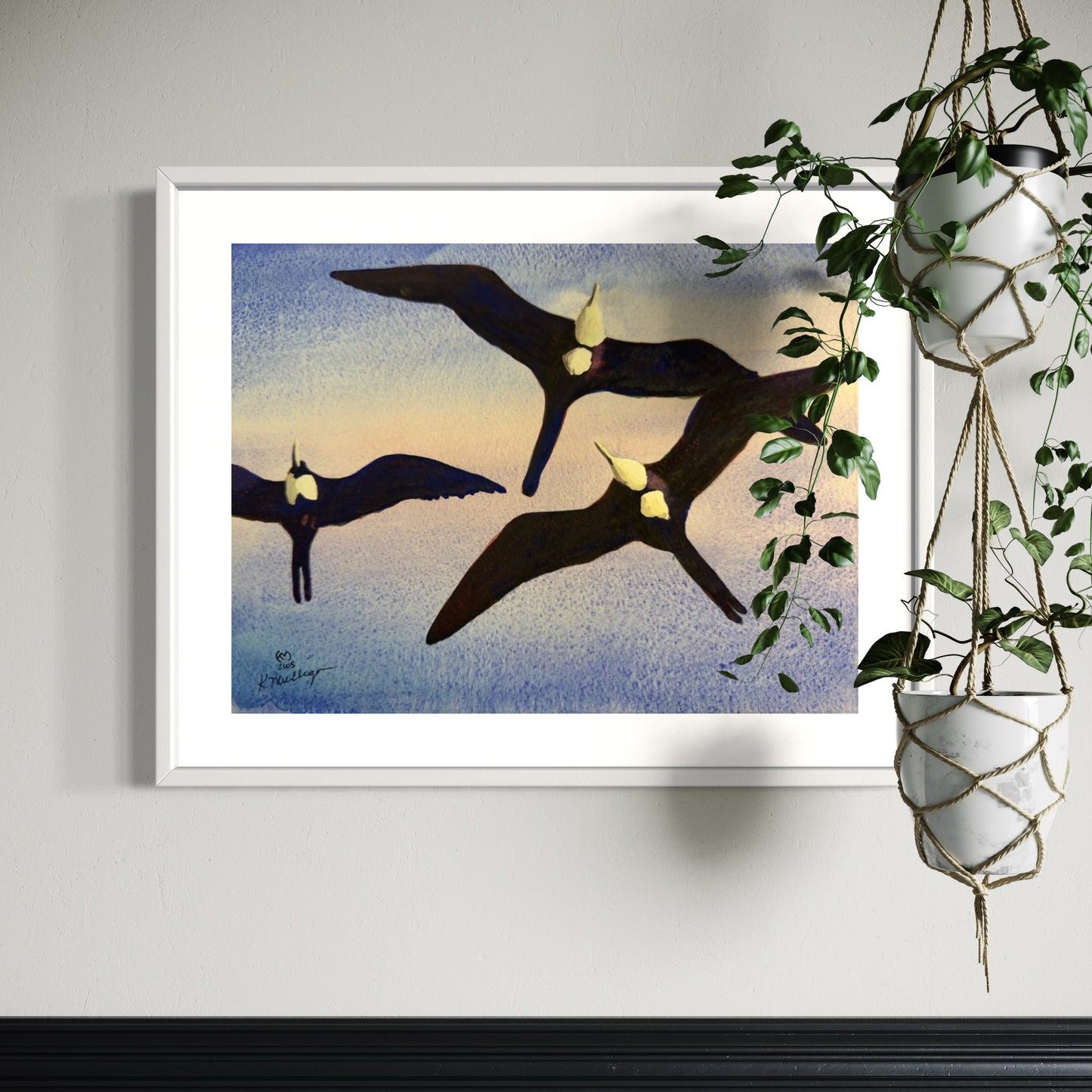 Print of Frigate Birds Soaring Watercolor Painting