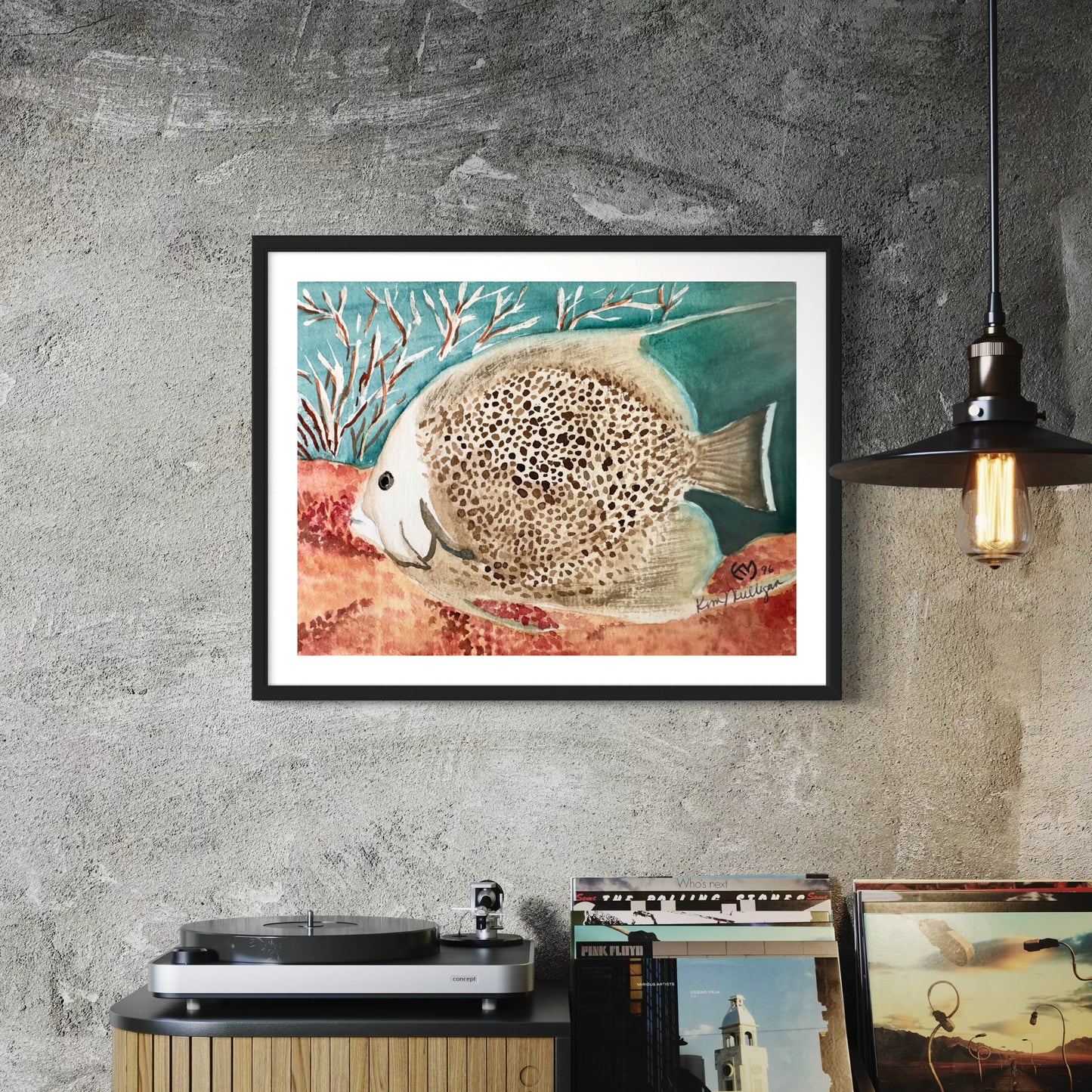 Gray Angelfish Original Watercolor Painting