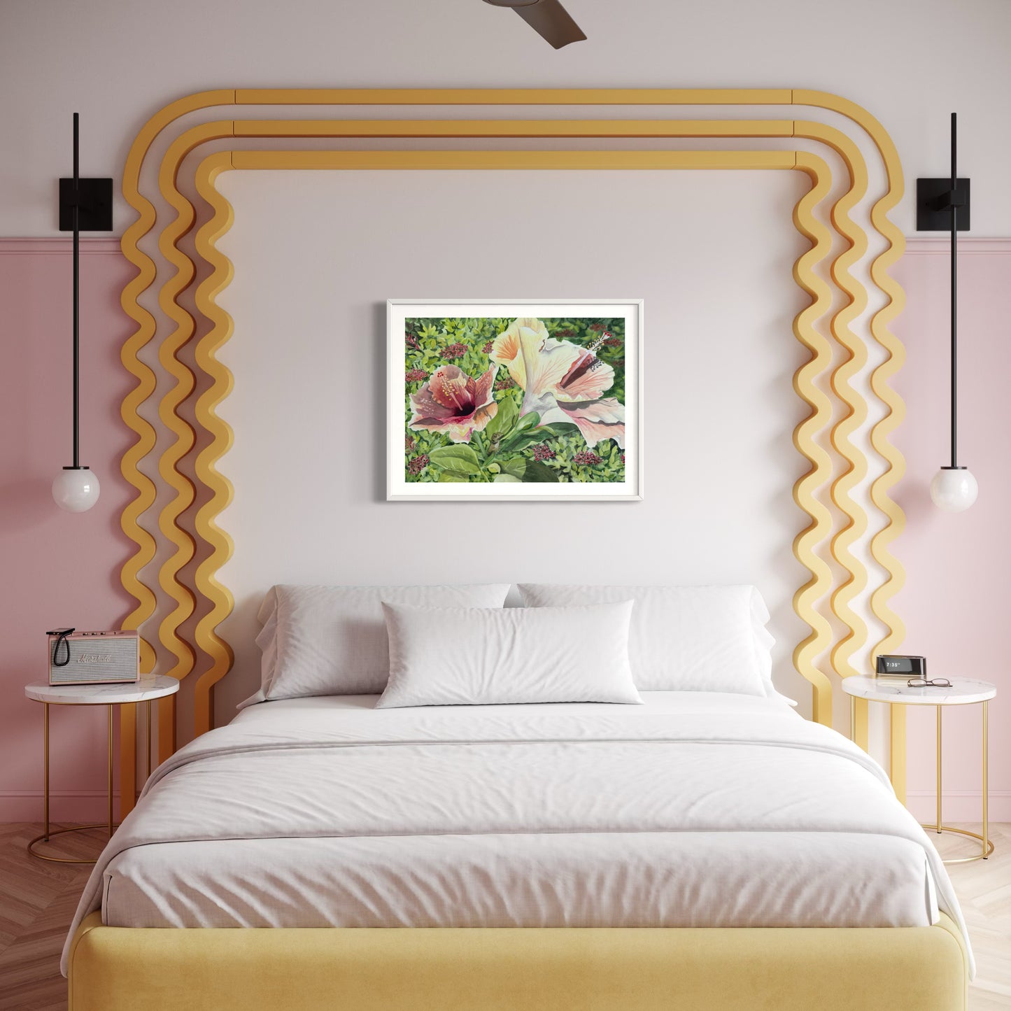 Print of Hibiscus Flower with Lizard