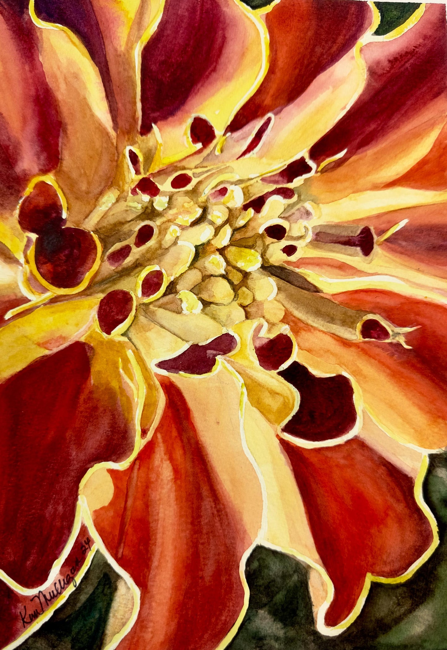 Print of a Marigold Flower Original Watercolor Painting