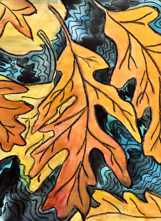 Falling Autumn Leaves Original Mixed Media Painting