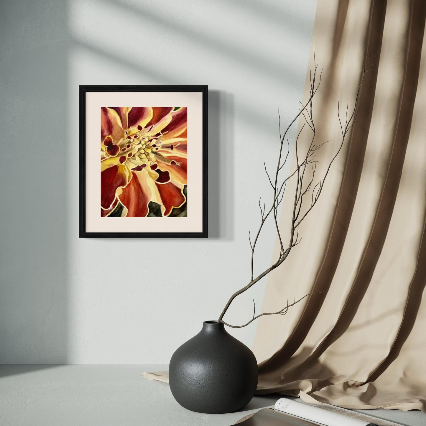 Print of a Marigold Flower Original Watercolor Painting