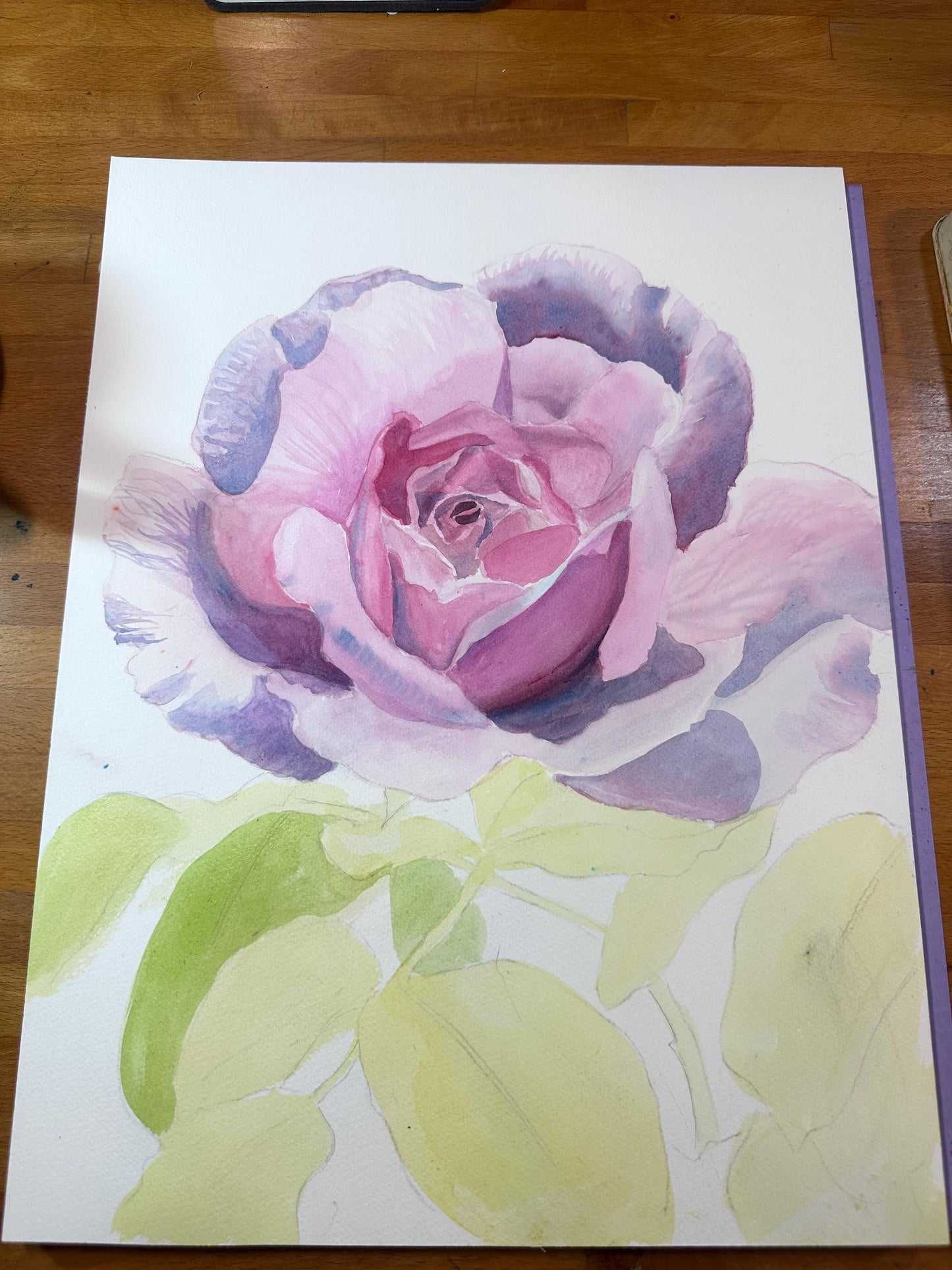 Pink Rose Original Watercolor Painting - 12x16"