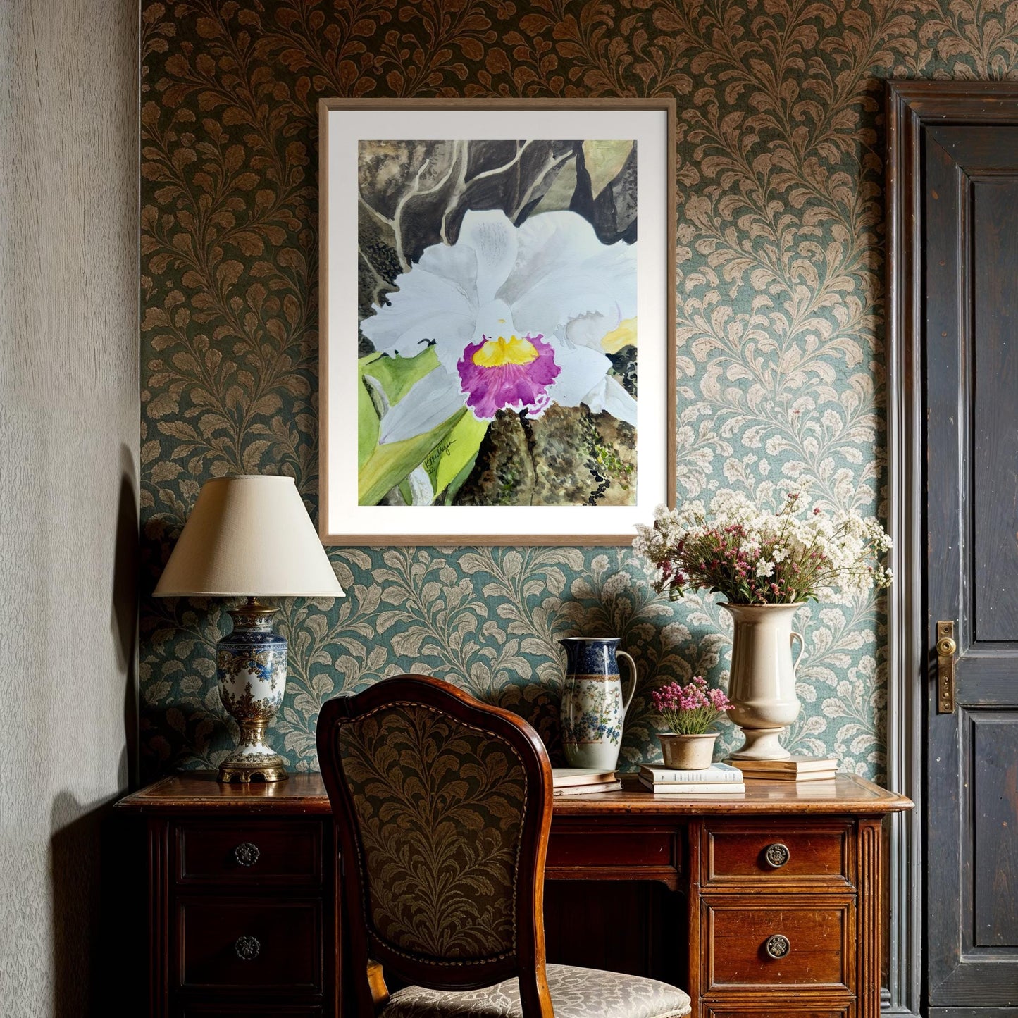 Print of Pink and White Orchid Flower