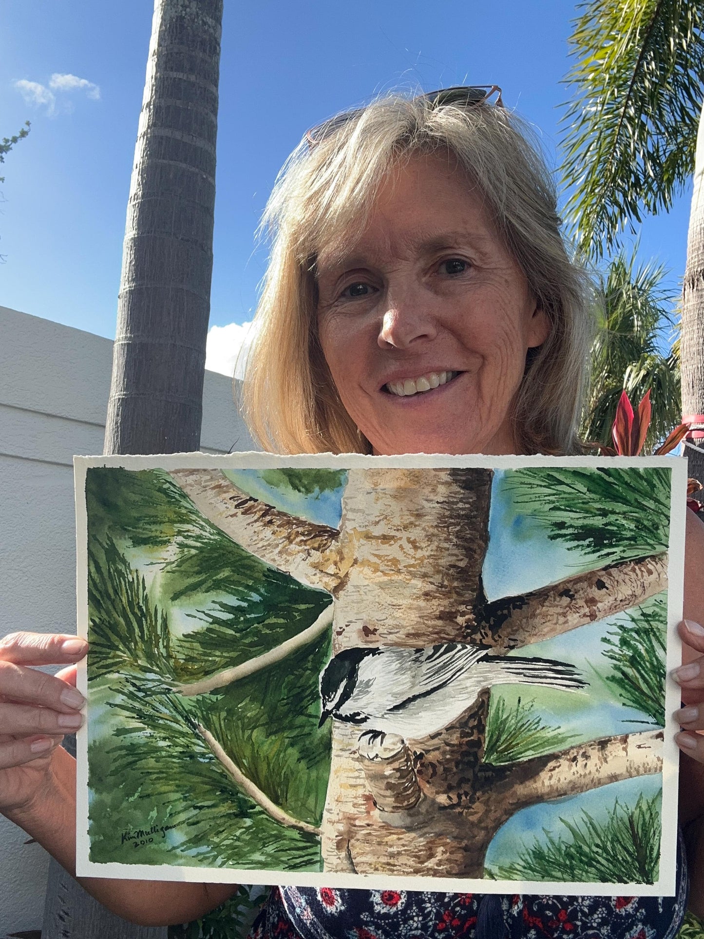 Black-capped Chickadee in Pine Tree Original Watercolor Painting