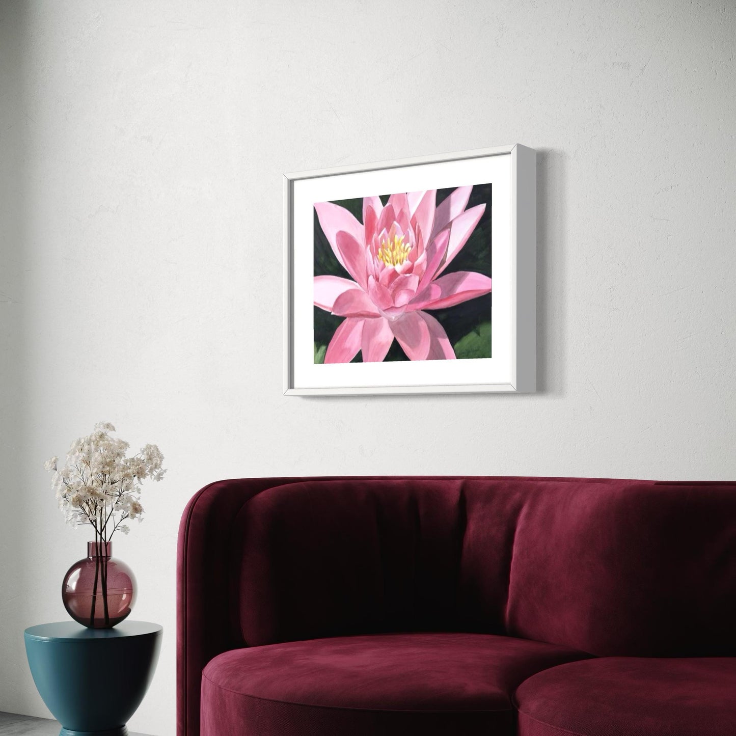 Print of Pink Waterlily Flower Watercolor Painting