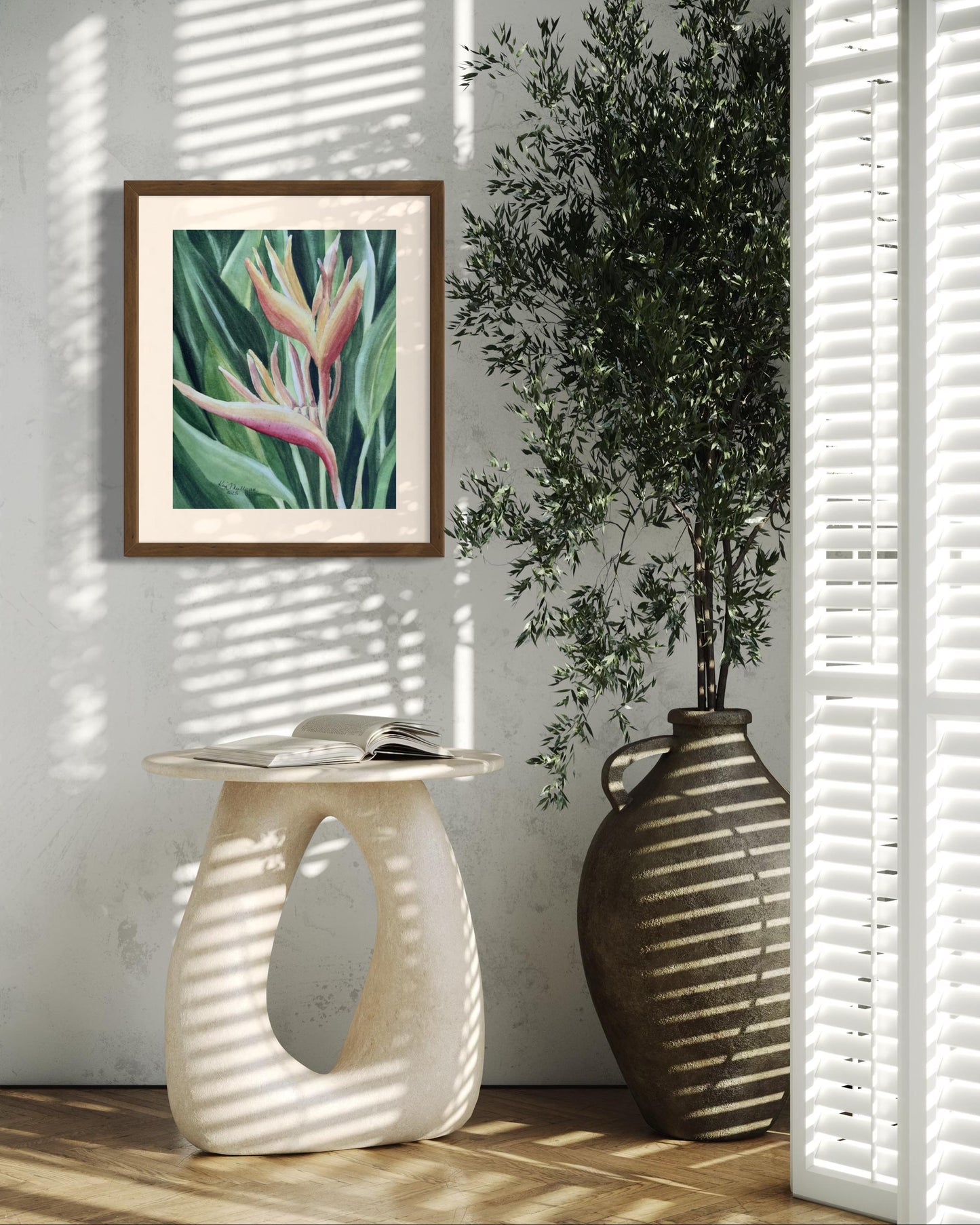 Print of a Heliconia Flower Watercolor Painting