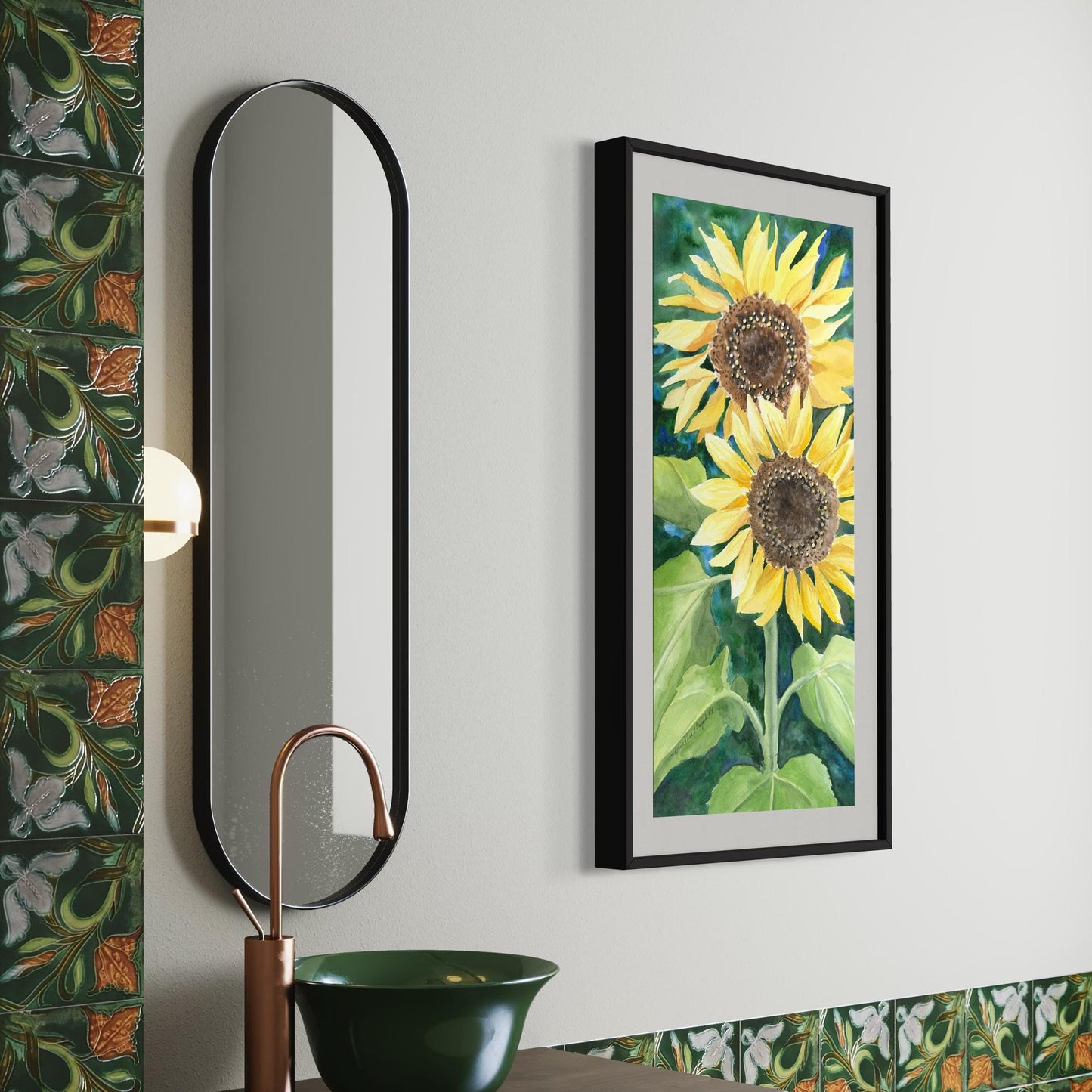 Print of Original Sunflower Watercolor Painting -12x24"