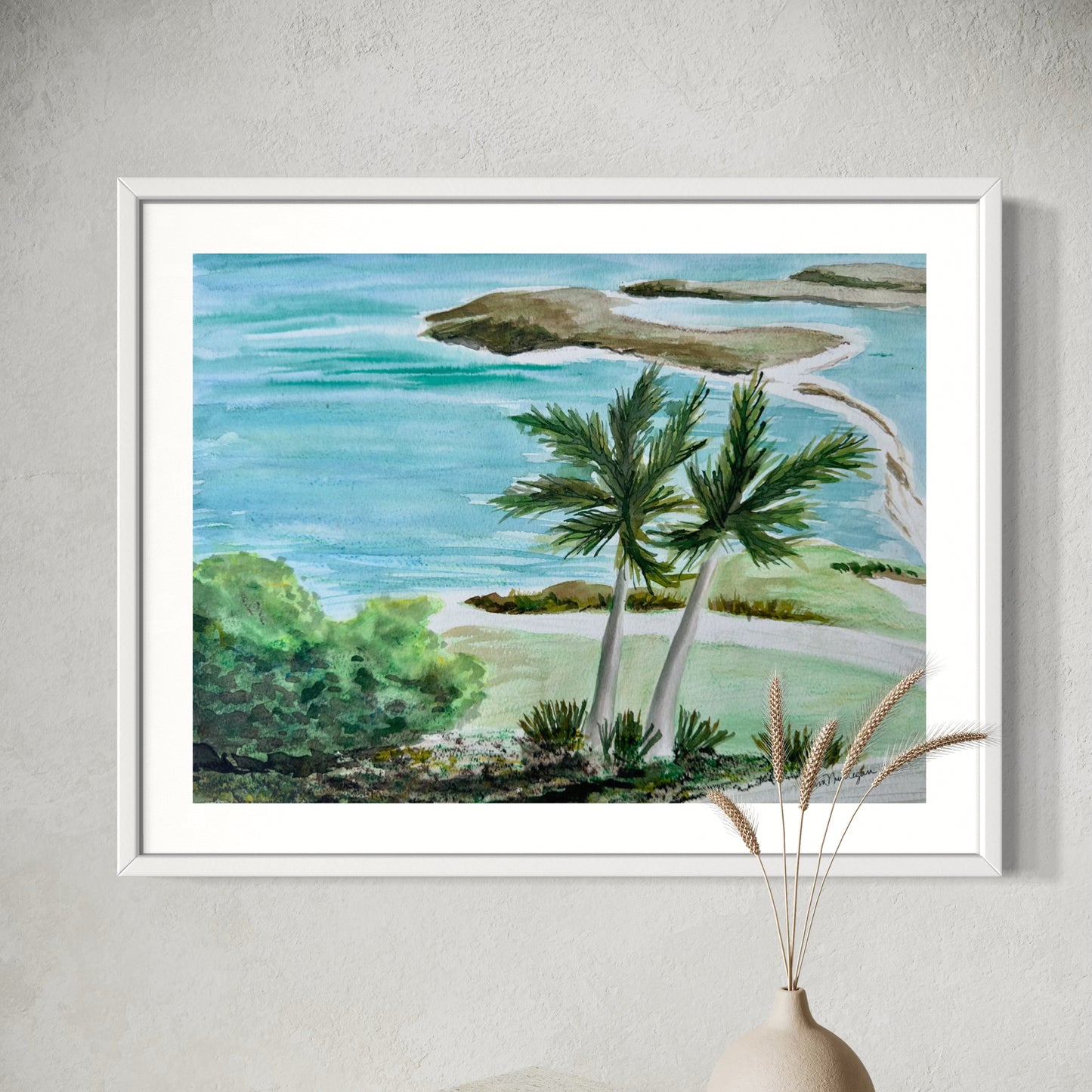 Print of Islands and Palms Watercolor Painting