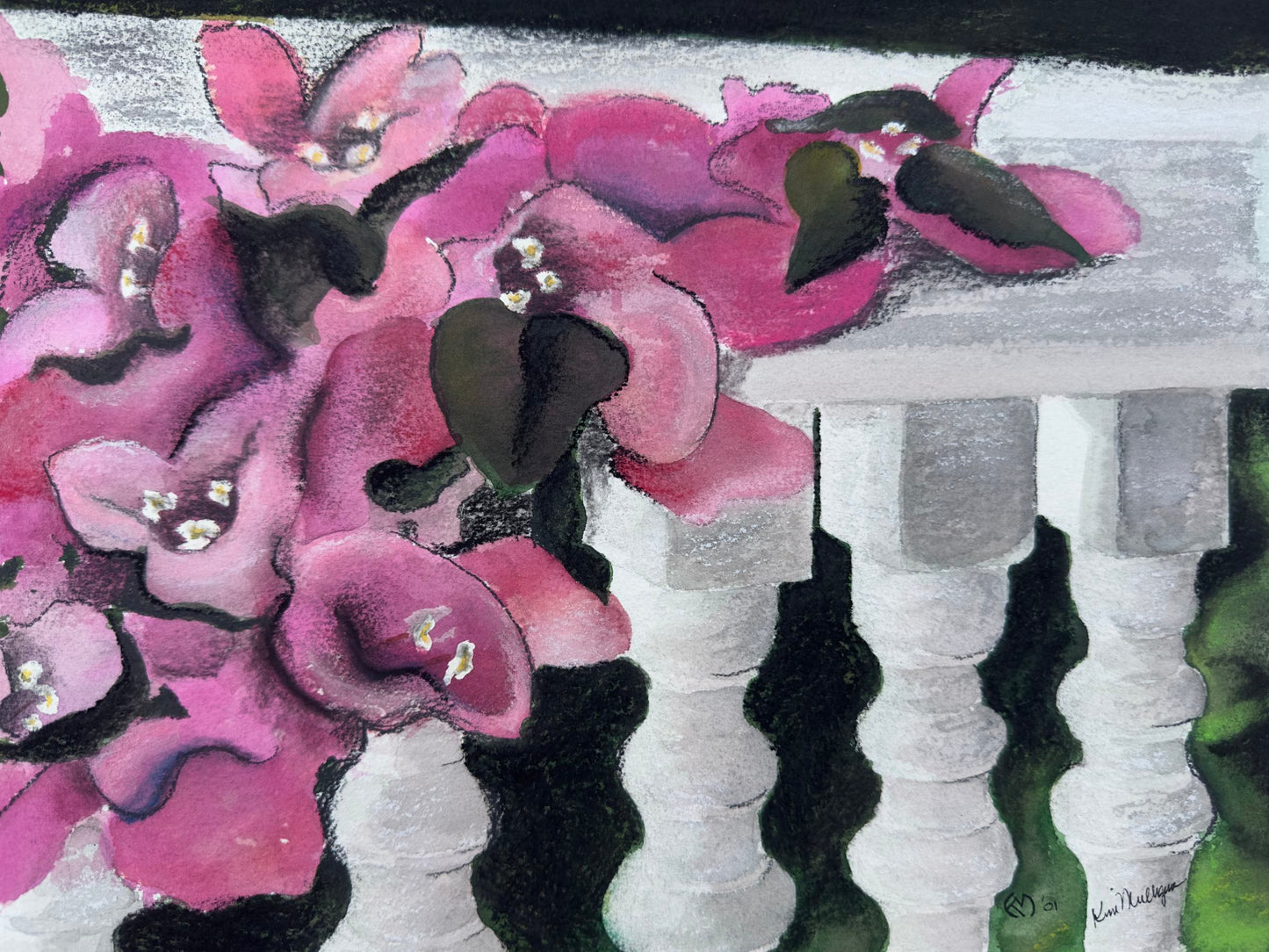 Key West Bougainvillea Original Mixed Media Painting
