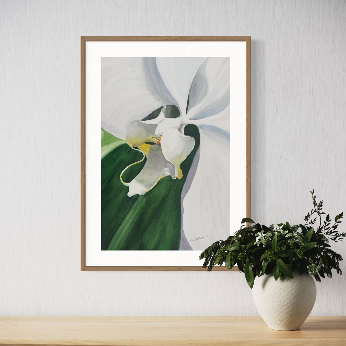 Print of White Orchid Watercolor Painting