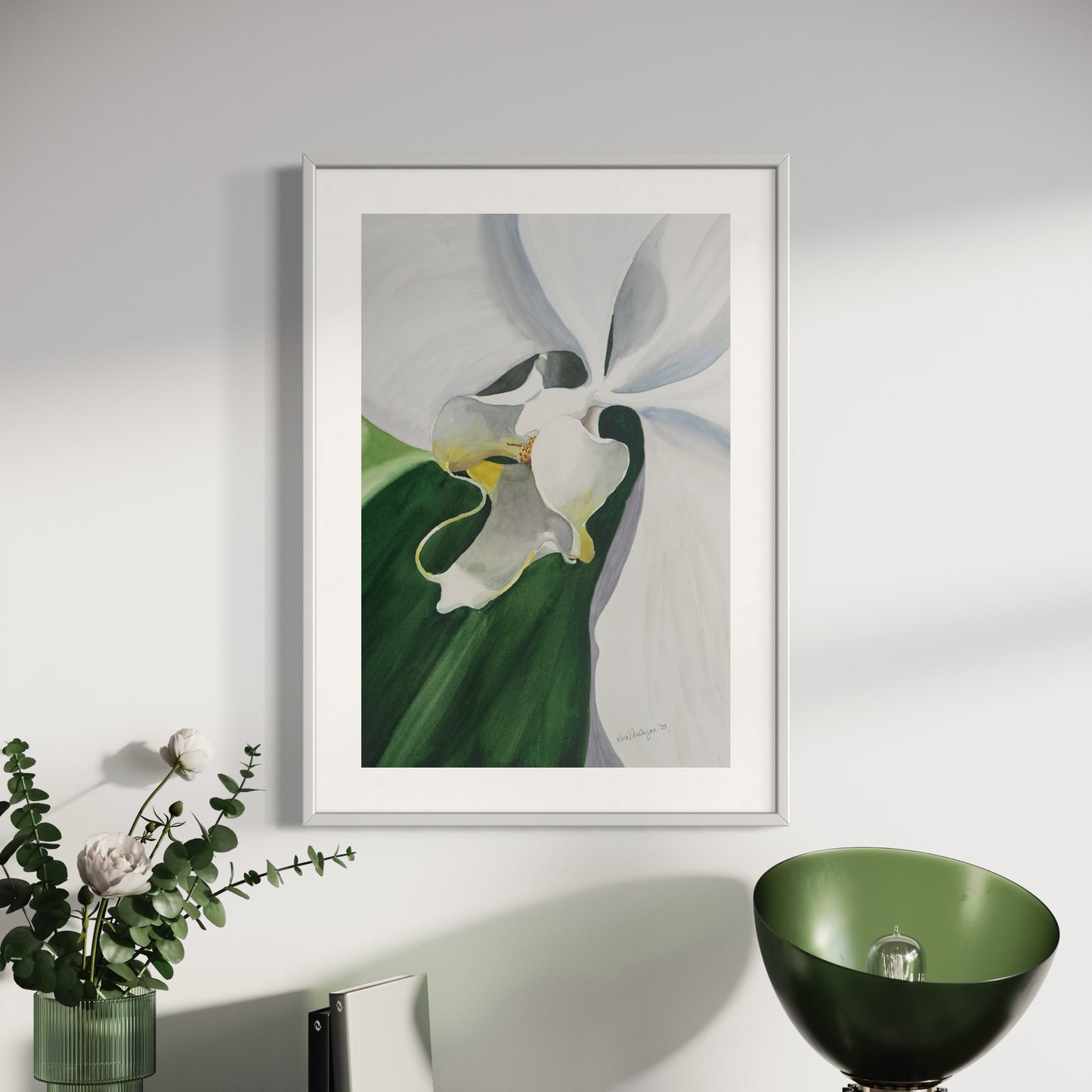 Print of White Orchid Watercolor Painting