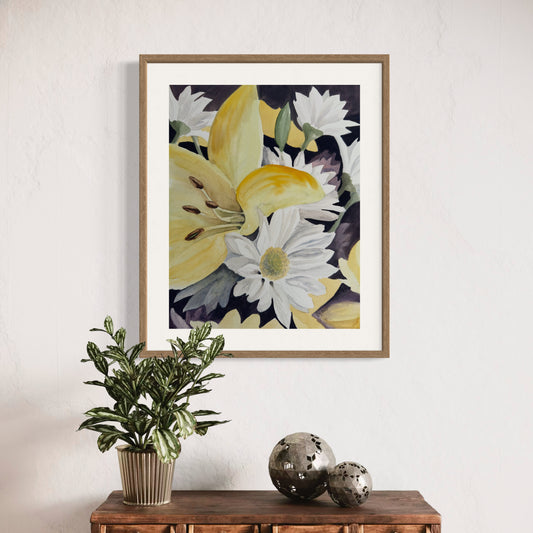 Print of Lilies and Daisies