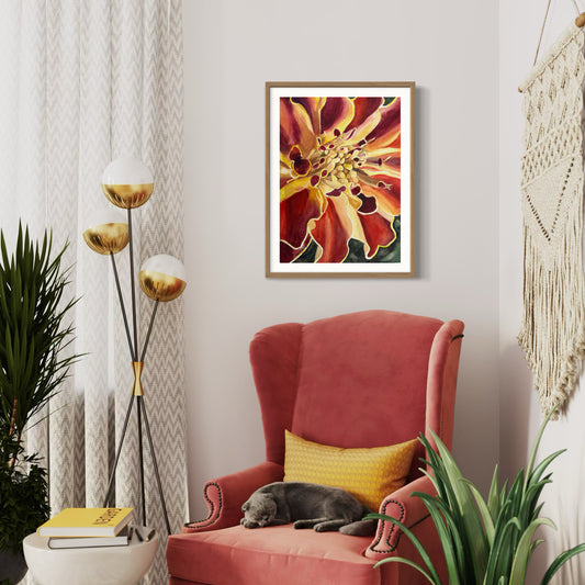 Print of a Marigold Flower Original Watercolor Painting