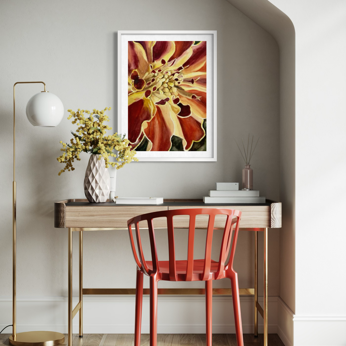 Print of a Marigold Flower Original Watercolor Painting