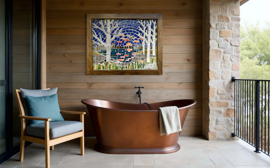 Handcrafted Mosaic Landscape Wall Art with Lake & Trees