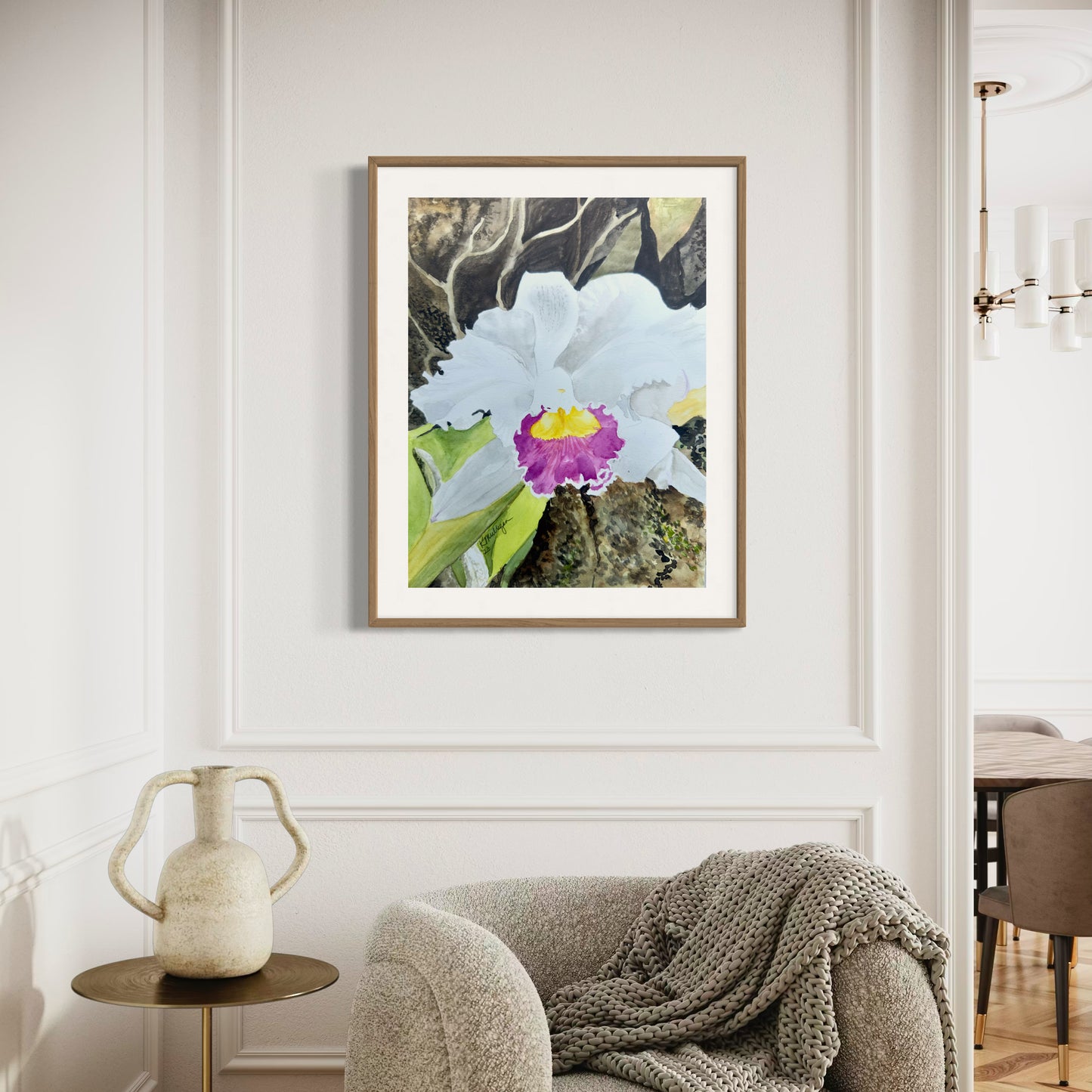 Print of Pink and White Orchid Flower