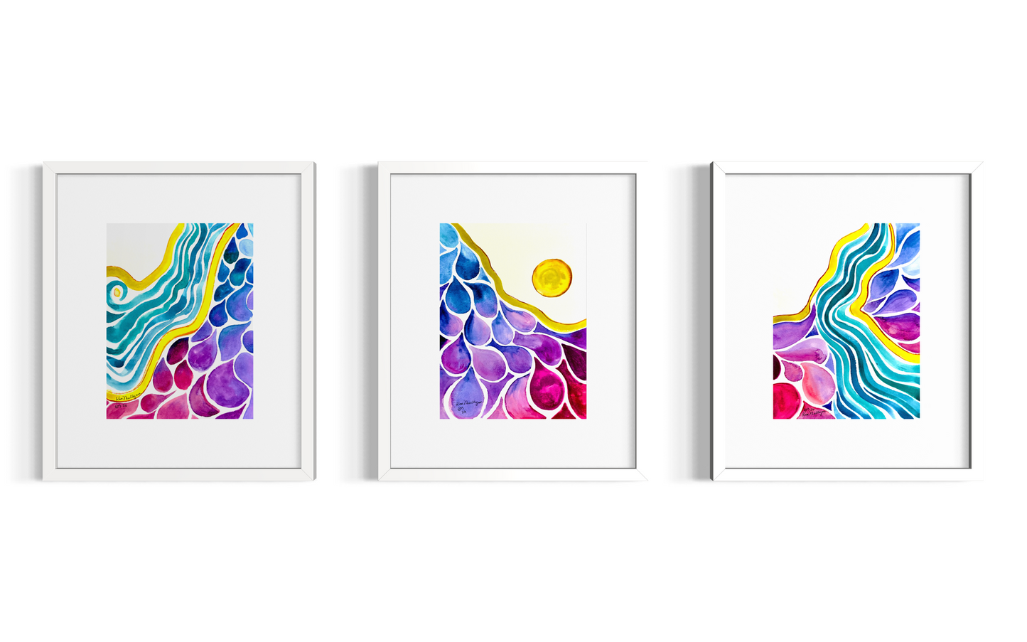 Organic Flow Triptych - Original Abstract Watercolor Paintings each 9x12 total 27x12