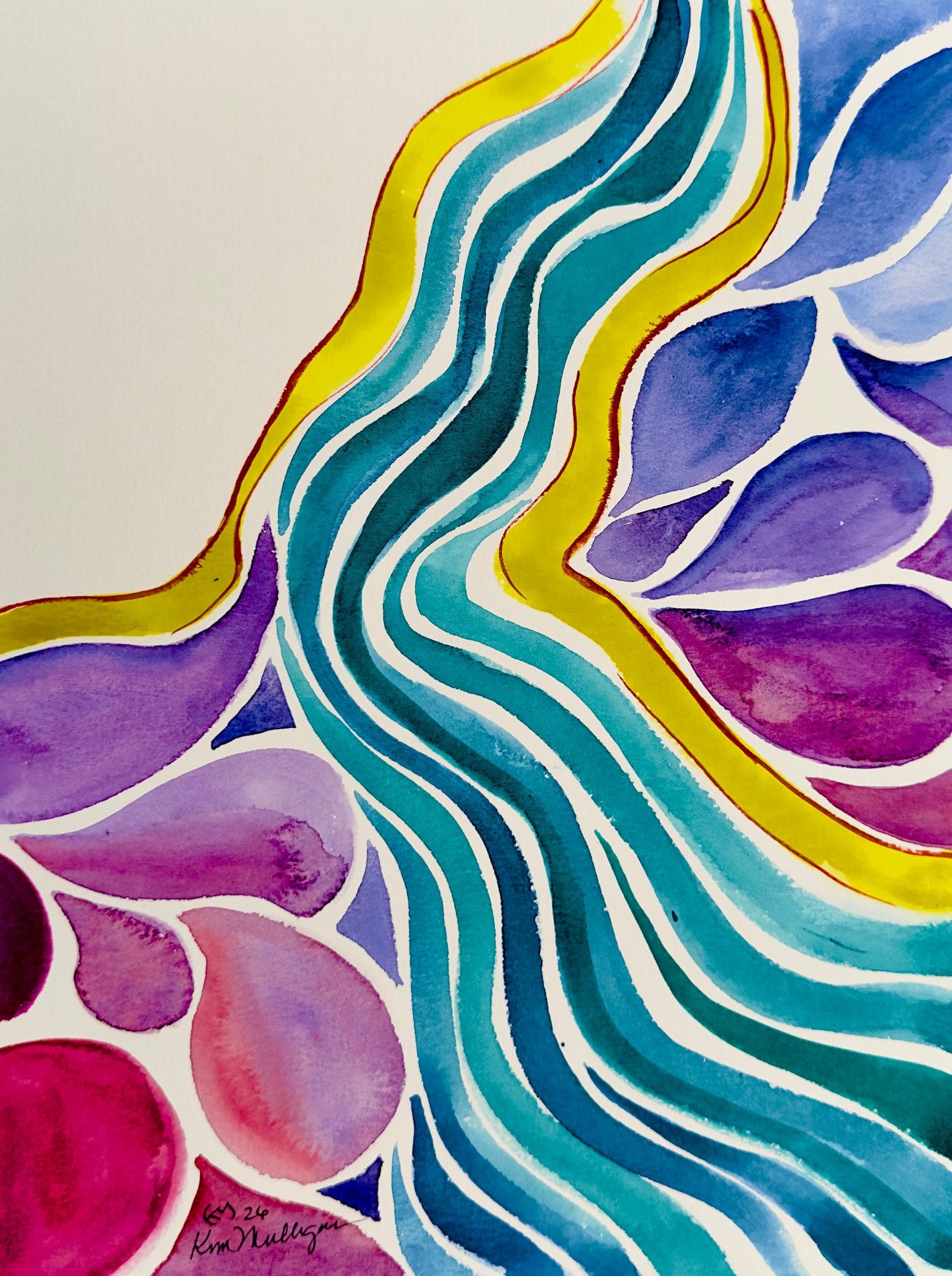 Organic Flow Triptych - Original Abstract Watercolor Paintings each 9x12 total 27x12