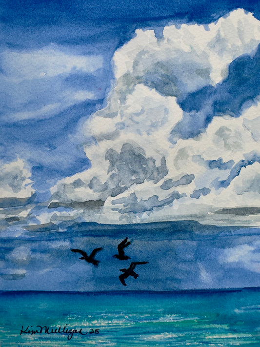 Print of Seascape with gulls