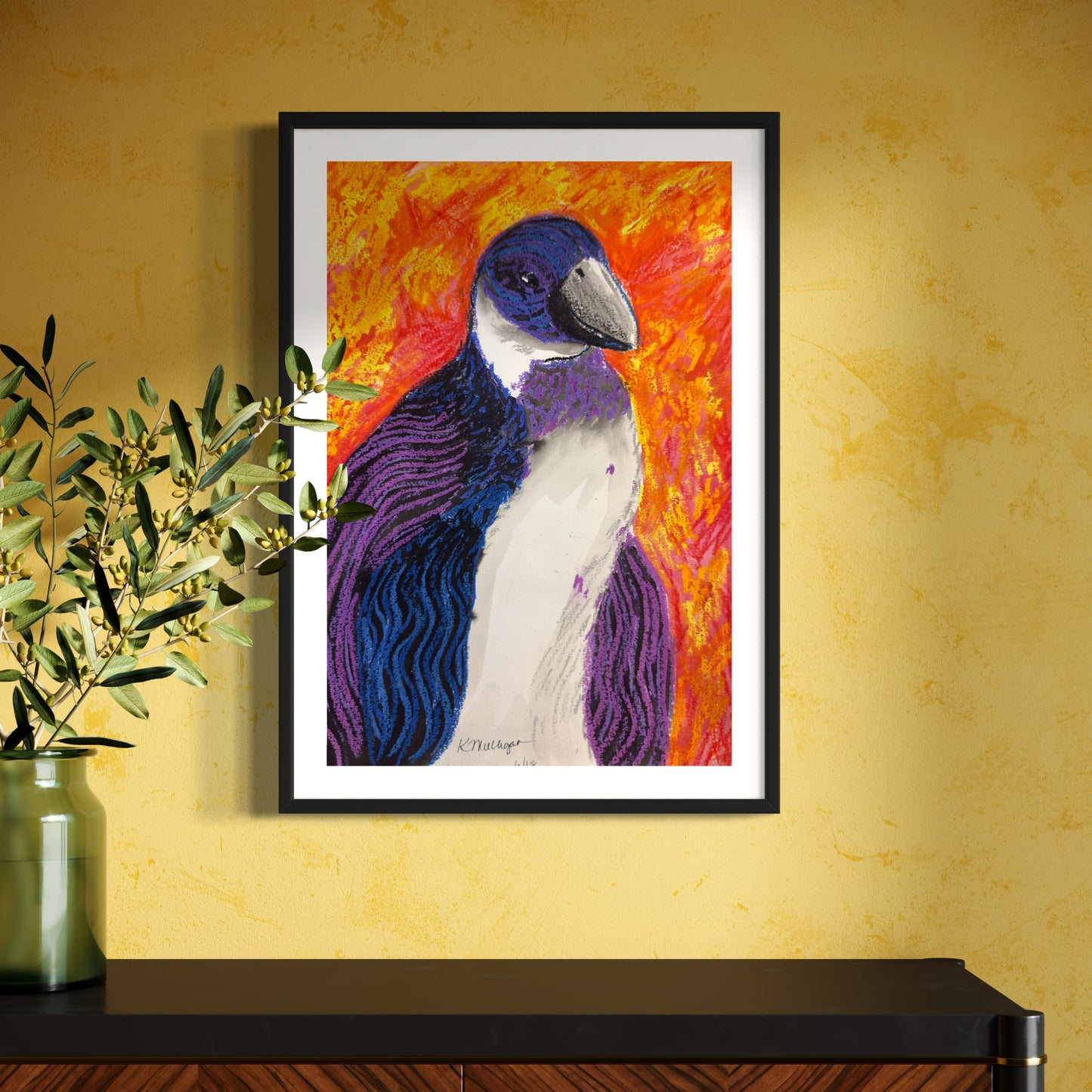 Penguin Abstract Art Original Mixed Media Painting