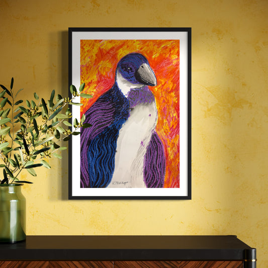 Penguin Abstract Art Original Mixed Media Painting