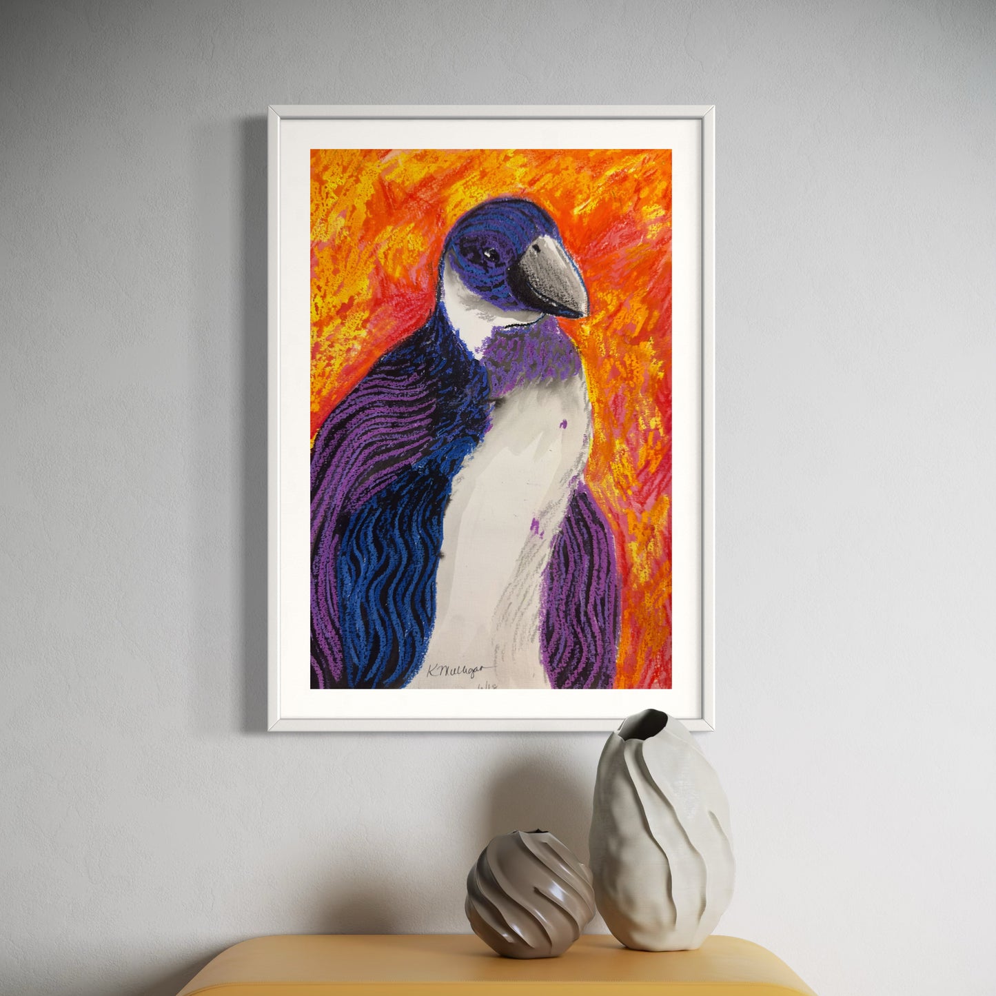 Penguin Abstract Art Original Mixed Media Painting